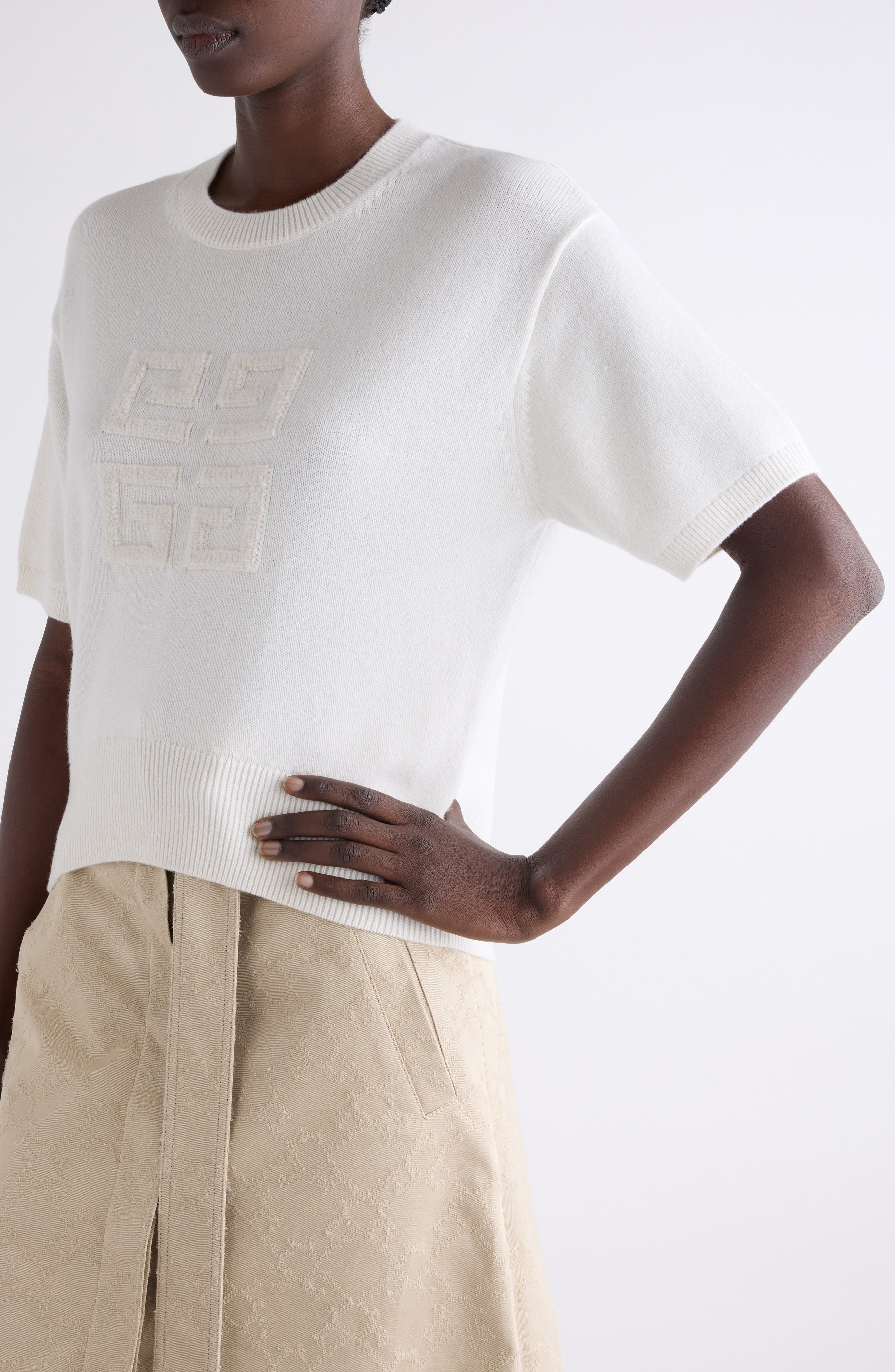 Givenchy 4G Logo Short Sleeve Cashmere Sweater in White/Beige at Nordstrom - 5
