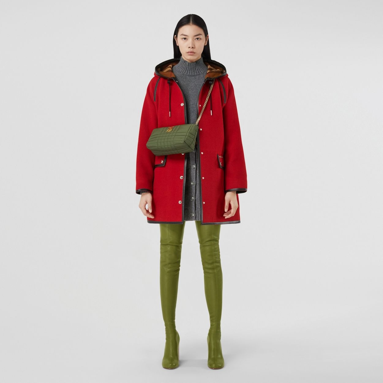 Leather Trim Wool Hooded Parka - 2