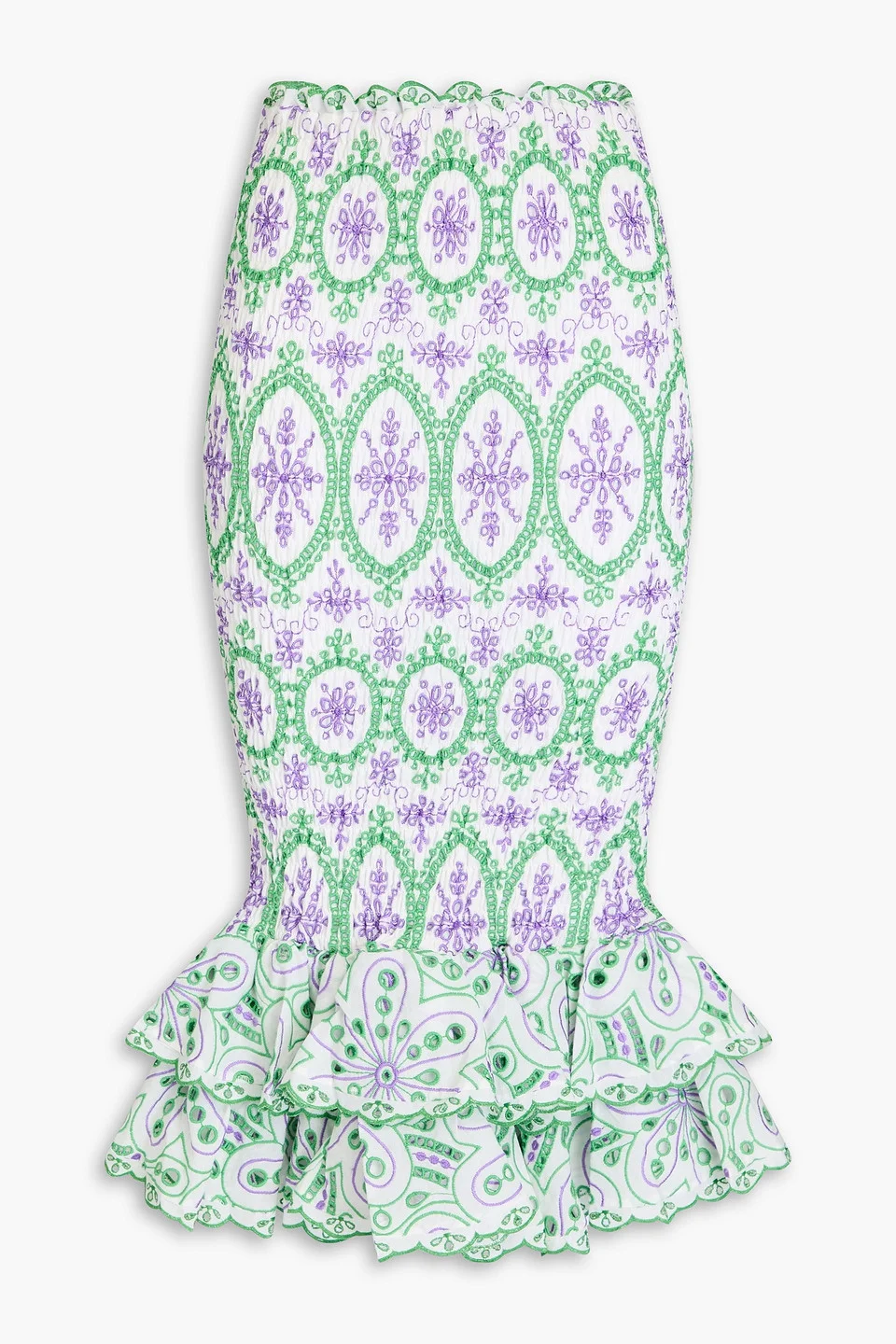 Liliana ruffled broderie anglaise cotton-blend midi skirt - 1