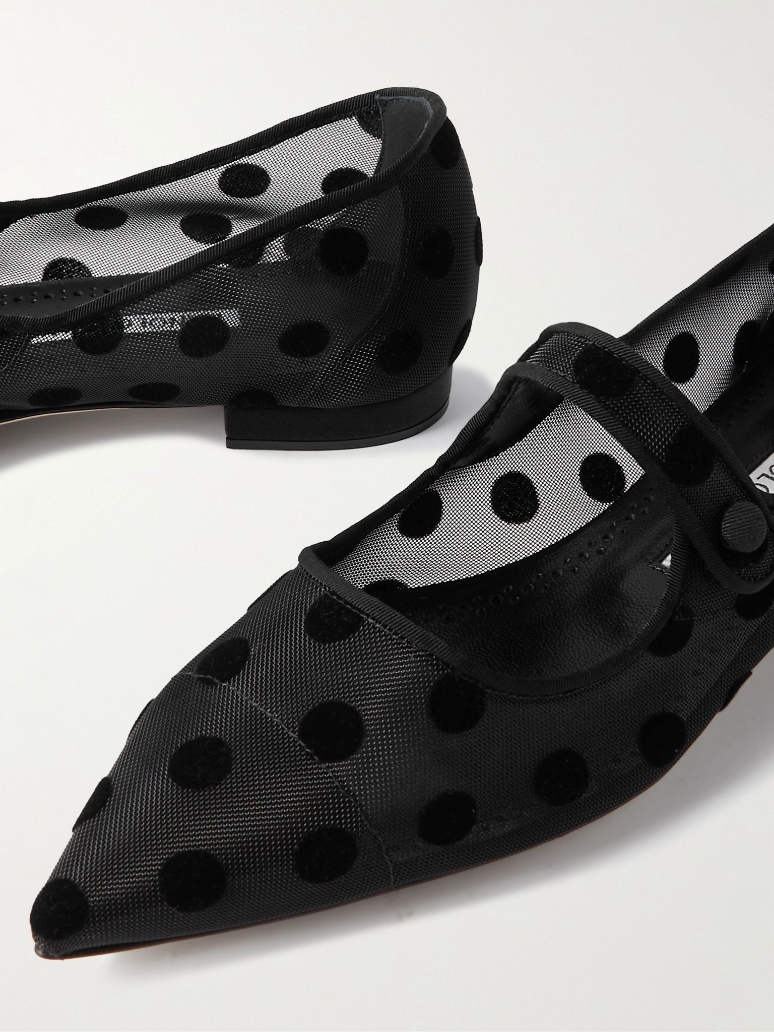 Campari grosgrain-trimmed flocked mesh ballet flats Black - 4