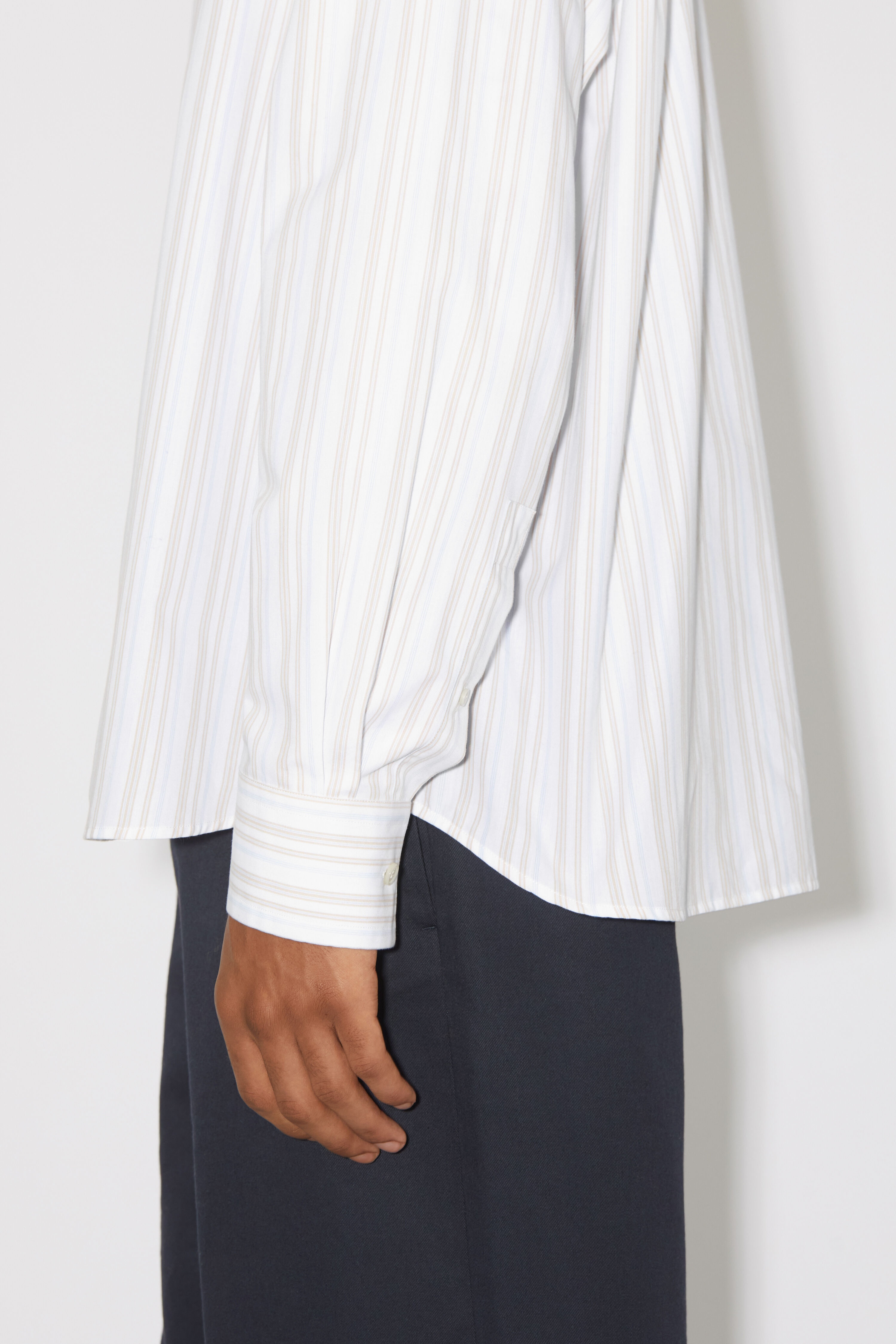 Stripe button-up shirt - White/brown - 4