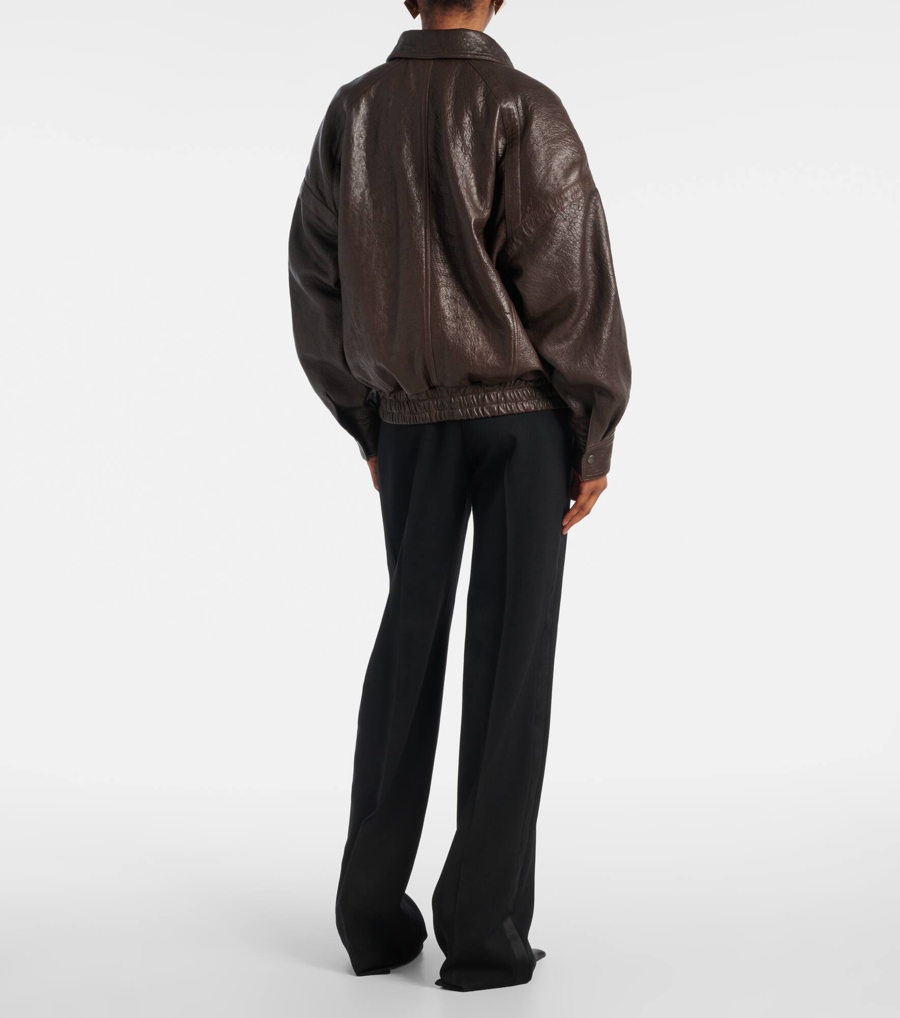 Double-breasted leather bomber jacket - 3