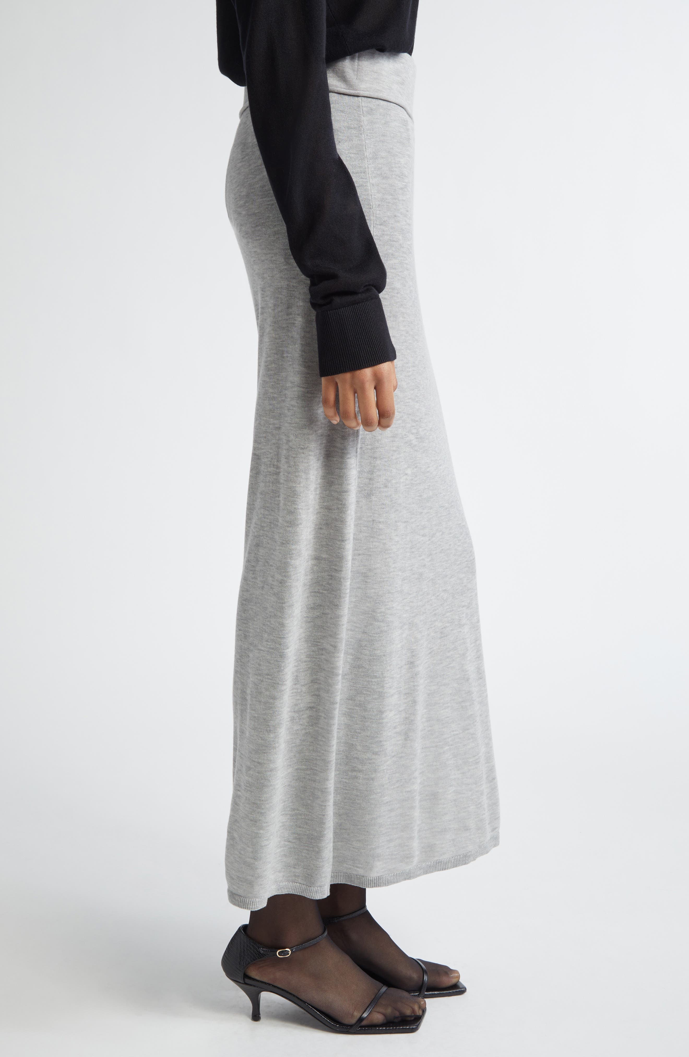 TOTEME Long Knit Skirt in Grey Melange at Nordstrom - 3