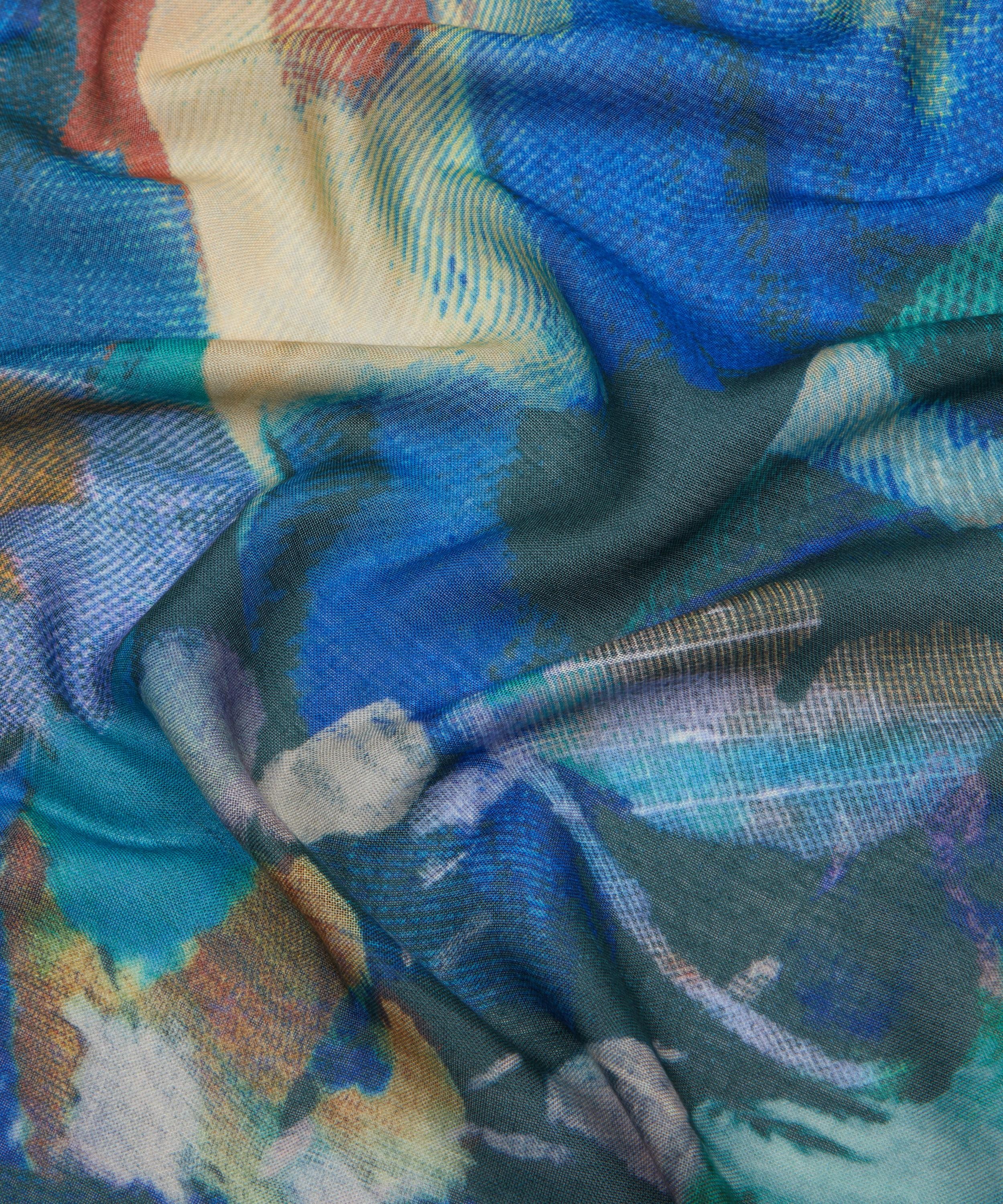 Blue Floral Collage Print Scarf - 4