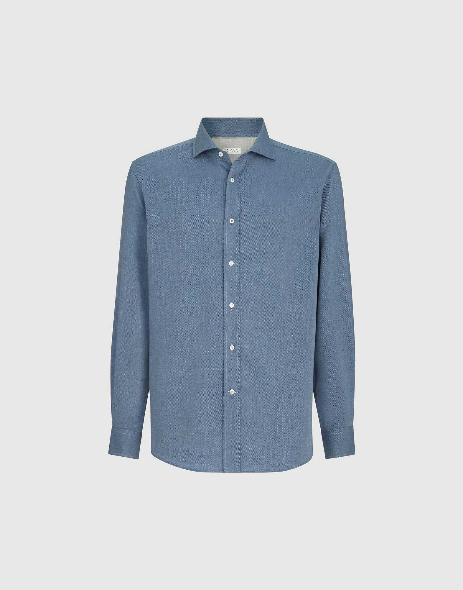 Cotton and cashmere denim-effect diagonal shirt with spread collar - 1
