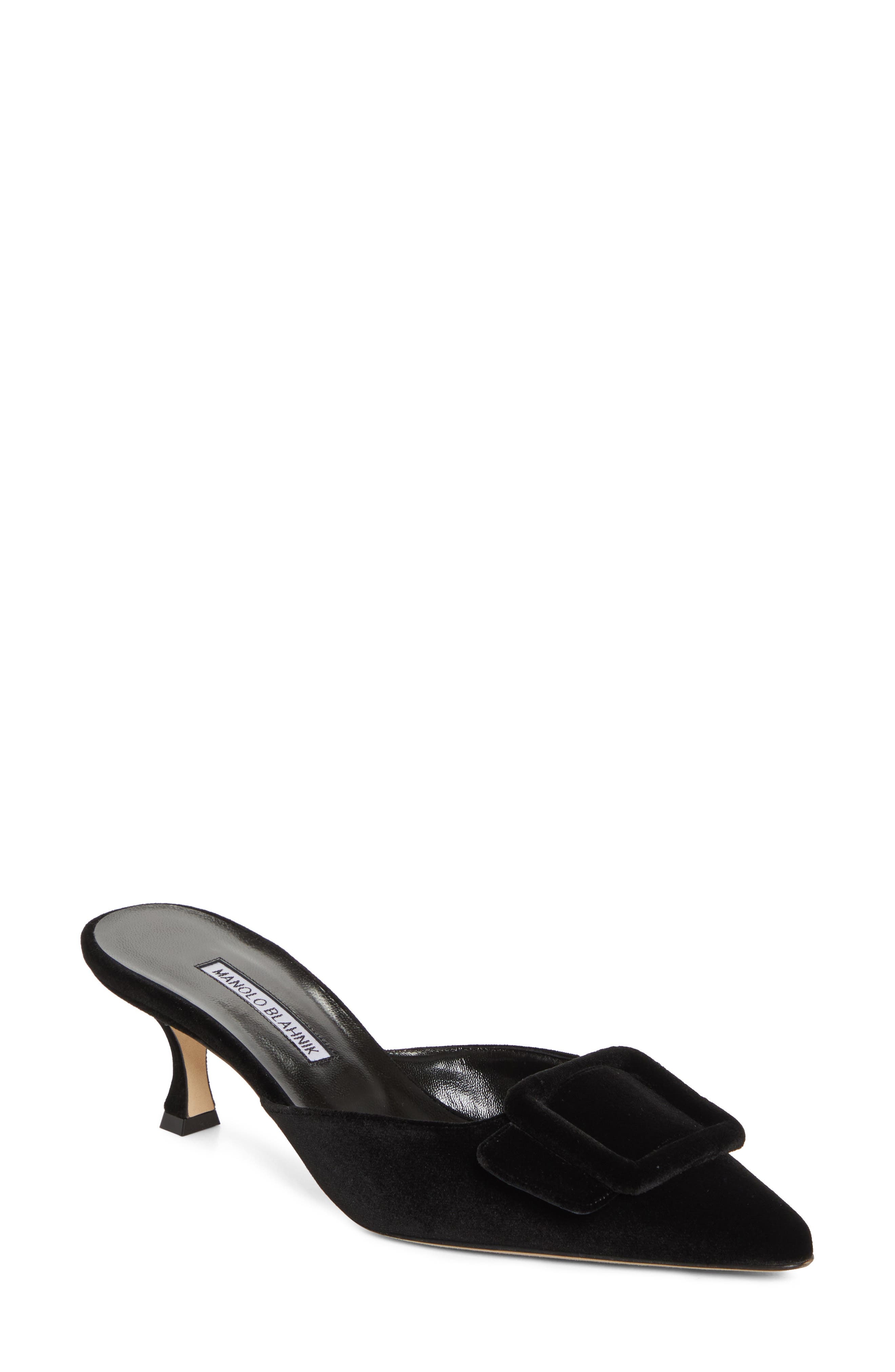Manolo Blahnik Maysale Buckle Pointed Toe Mule in Black at Nordstrom - 1