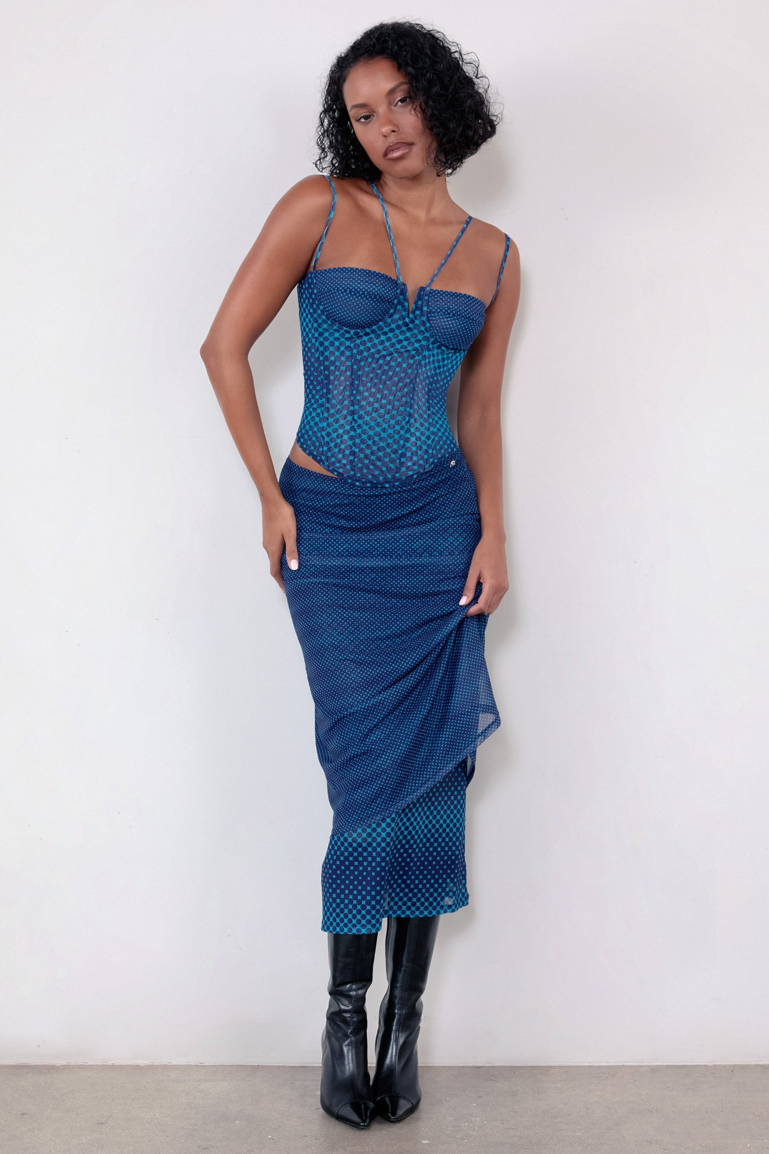 MARIA SKIRT - WARPED DOT COBALT - 3