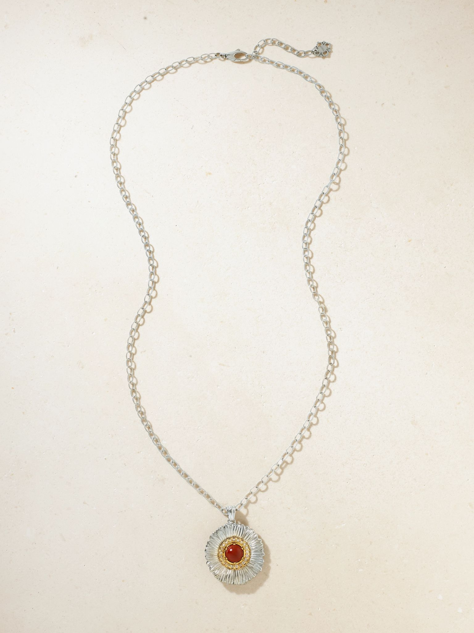 Blossom sterling silver and gold-plated, jasper and diamond necklace Silver - 4