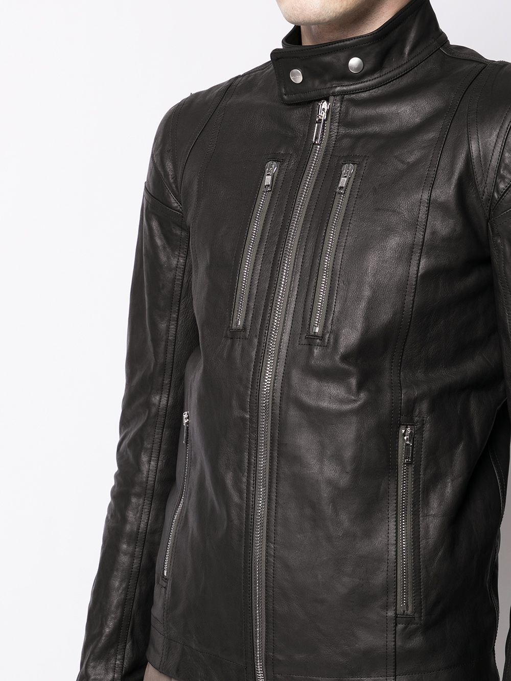 zip-up leather jacket - 5