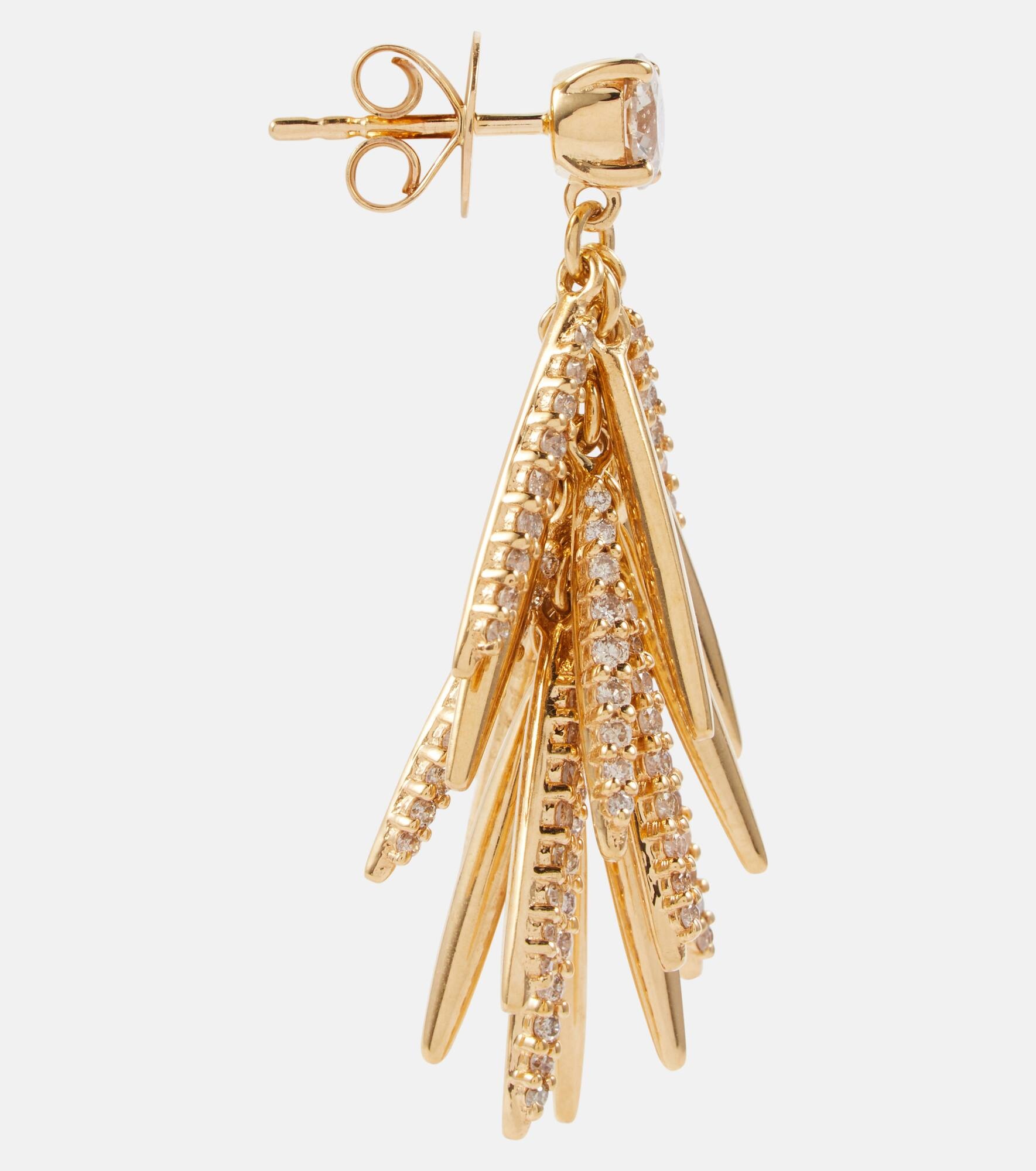 Grass Sunshine Drop 18kt gold earrings with diamonds - 4