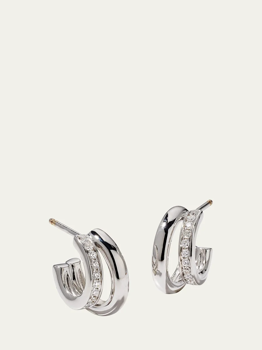 18K White Gold Together Diamond Double Hoop Earrings - 1
