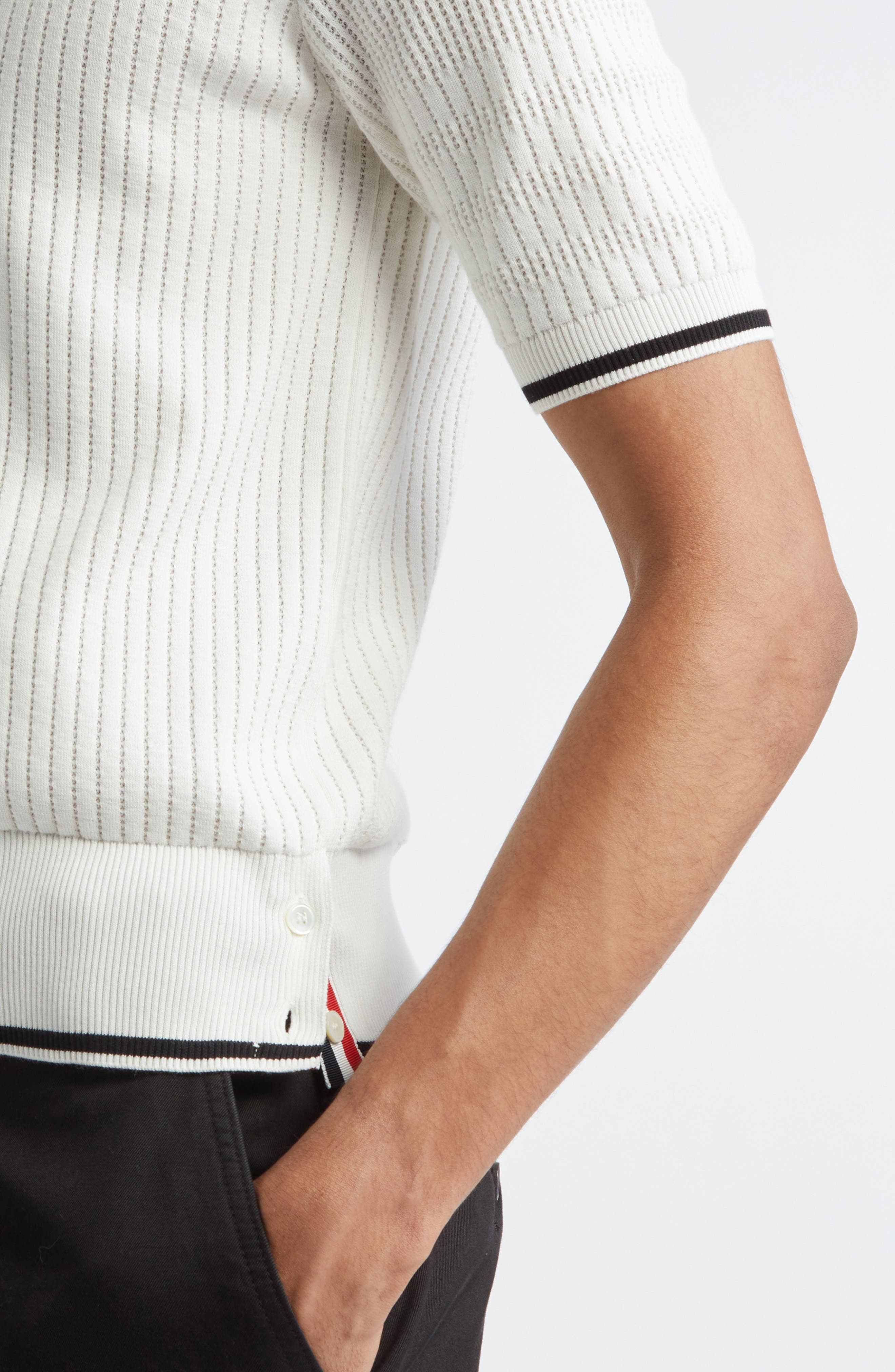 Thom Browne Mixed Stitch Polo in White at Nordstrom - 5