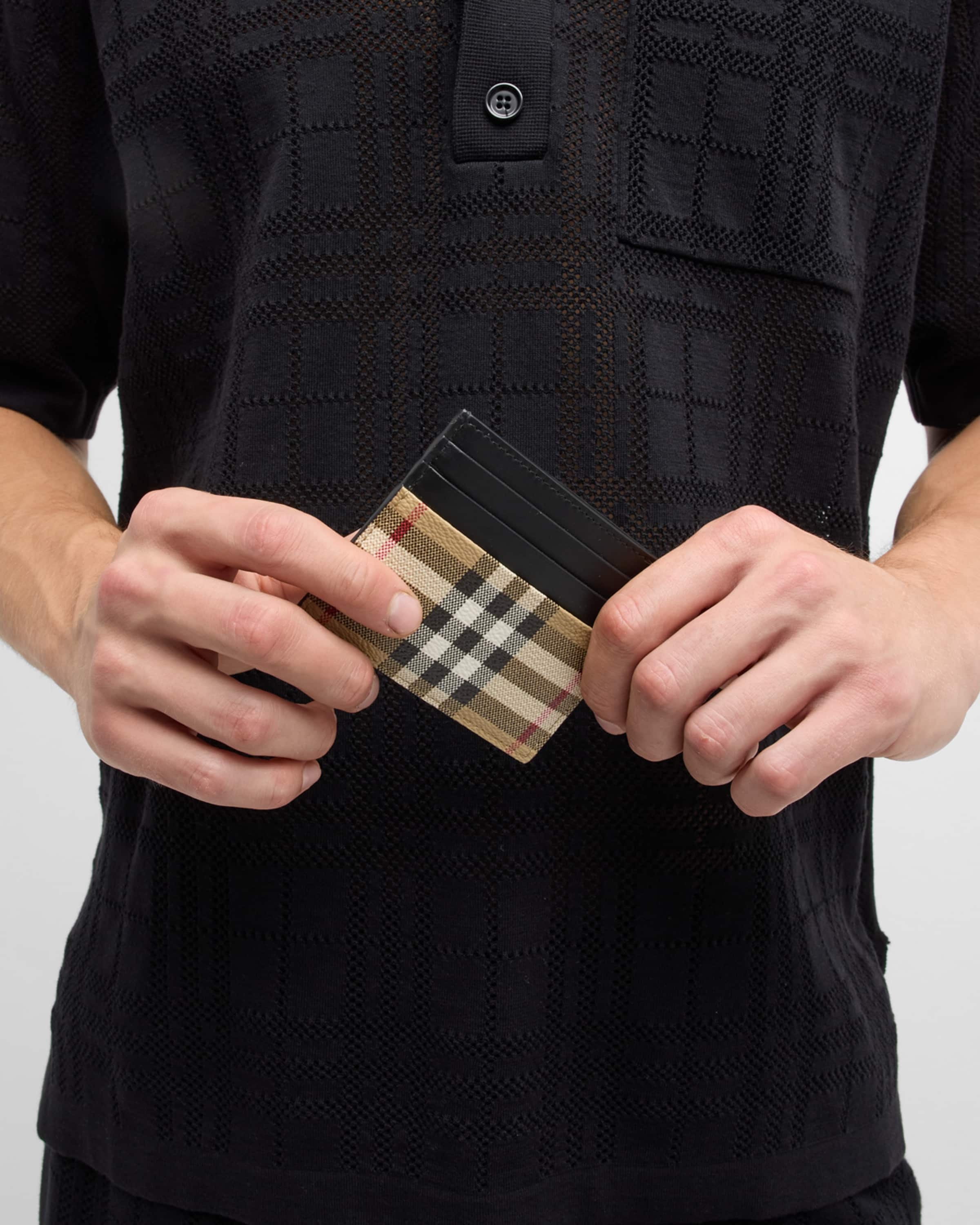 Men's Vintage Check and Leather Card Case - 2