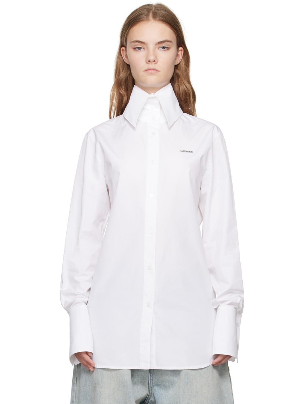 White High-Neck Collar Shirt - 1