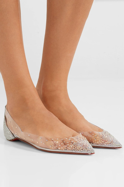 Christian Louboutin Degrastrass embellished PVC and leather point-toe flats outlook