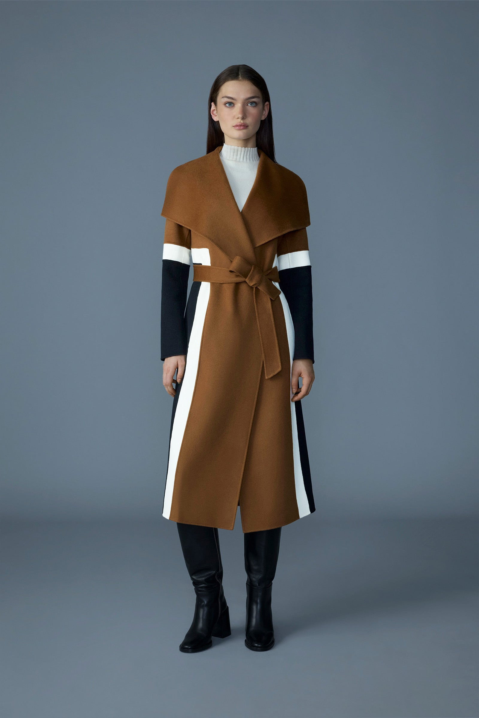 NYRIE Long Wool Coat with Sash Belt - 3