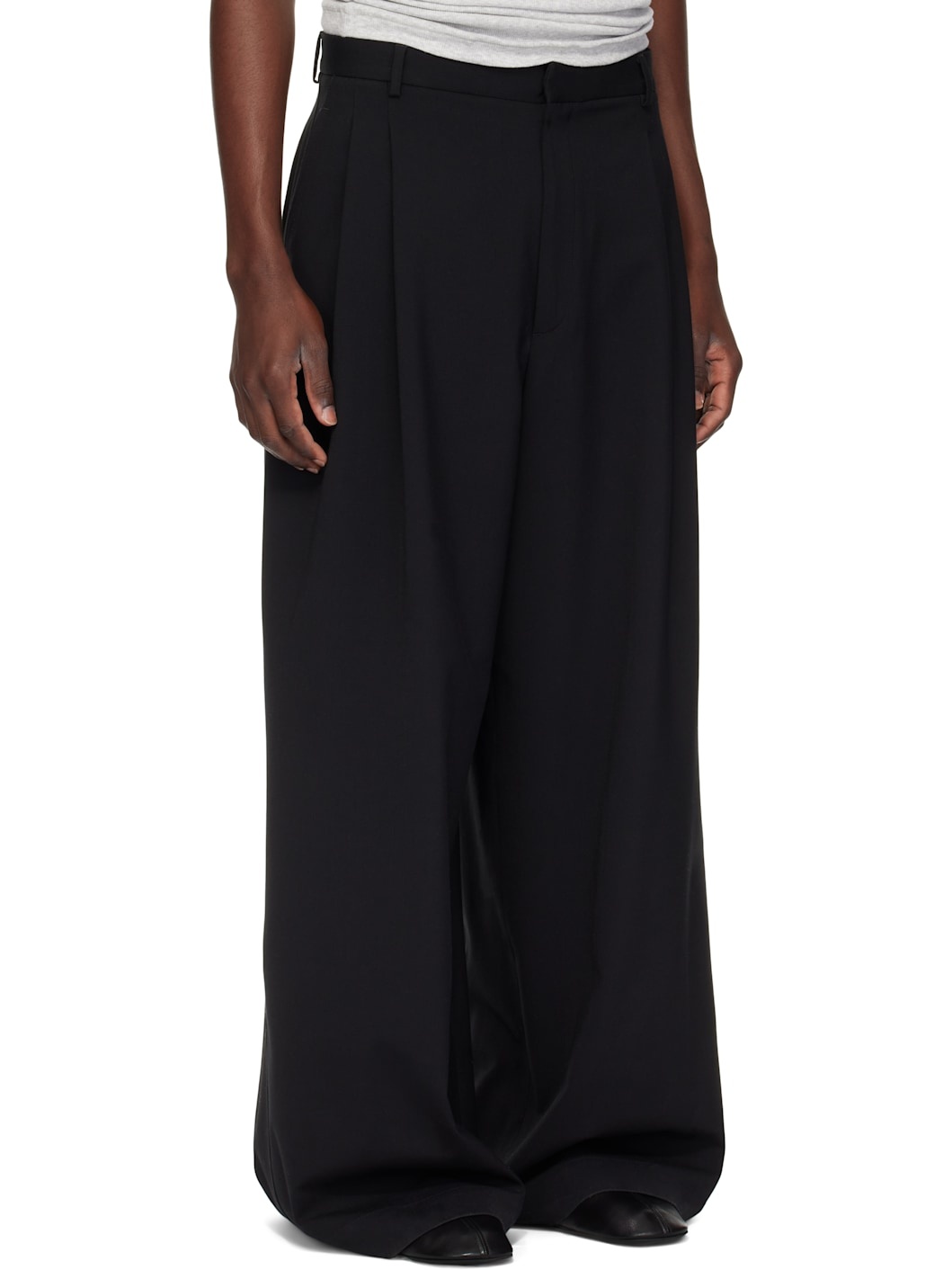 Black Jumbo Wide Leg Trousers - 2
