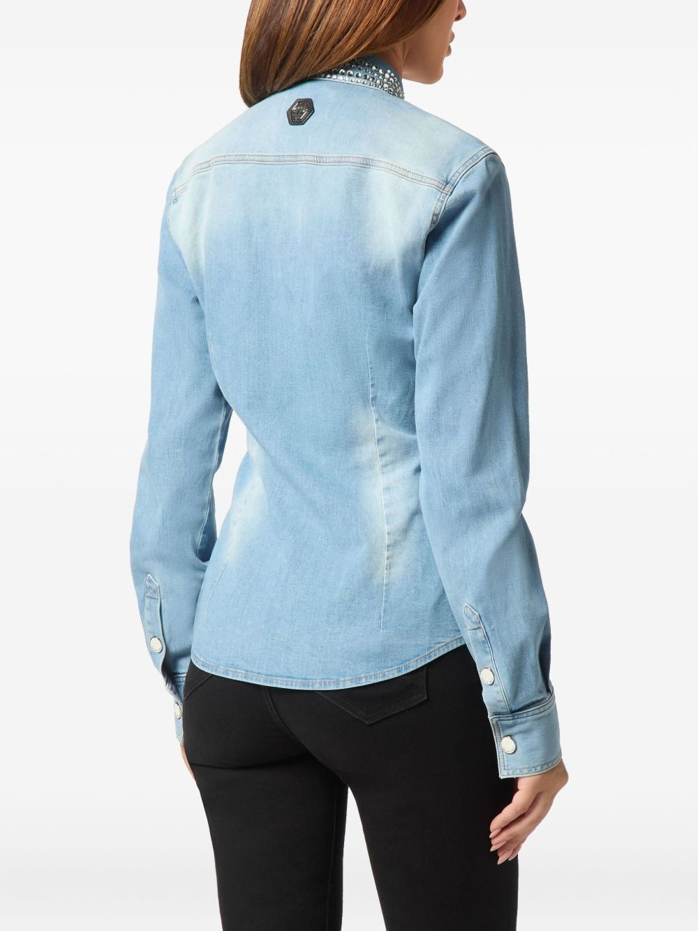crystal-embellished denim shirt - 3