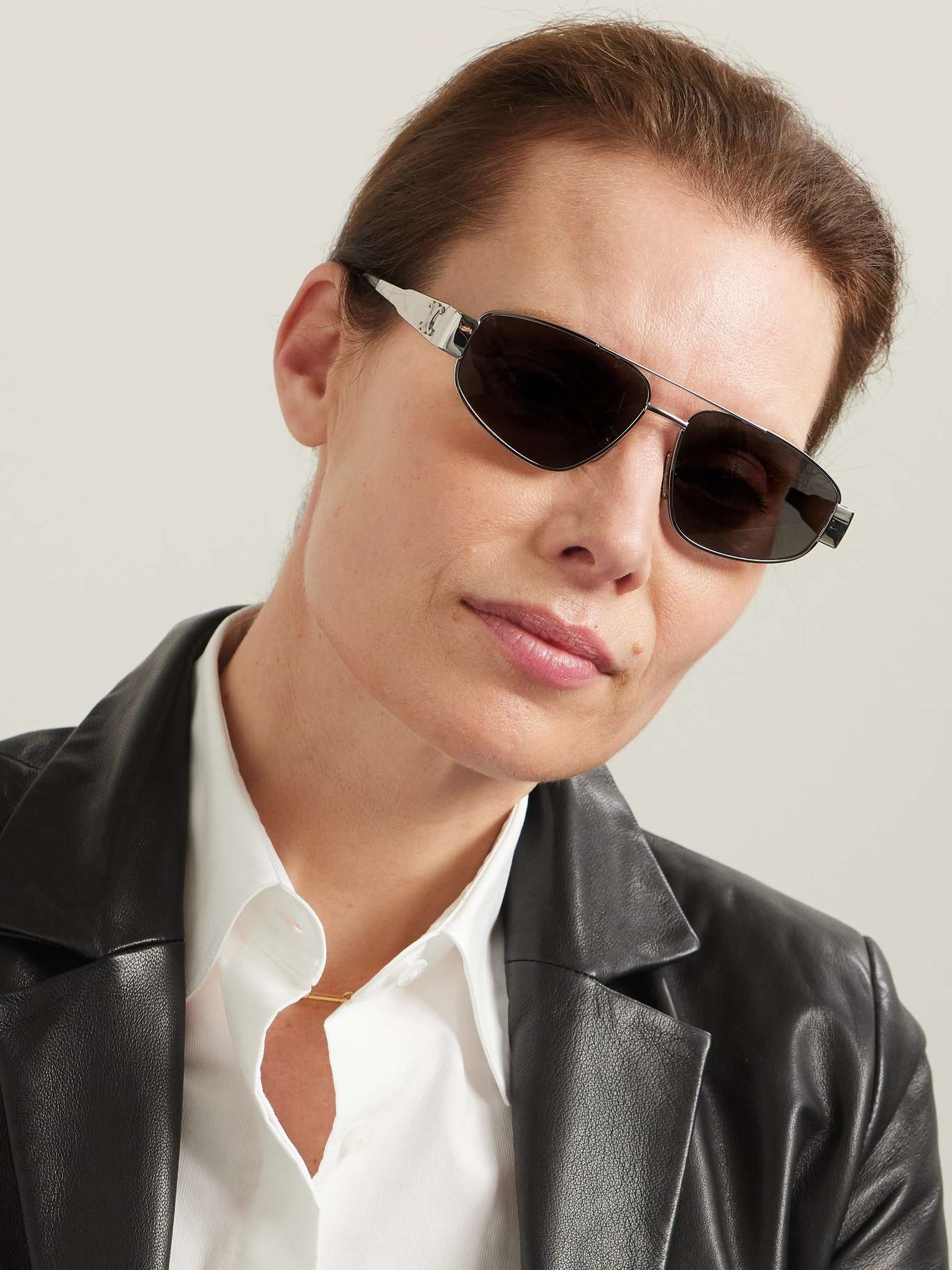 Triomphe aviator-style silver-tone and acetate sunglasses - 2