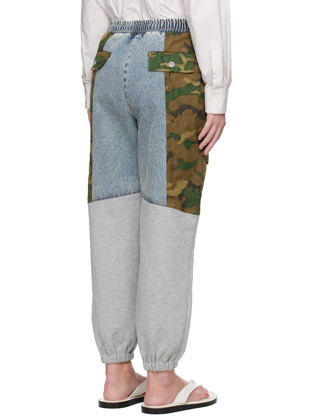 Blue & Gray Patchwork Camo Jogger Denim Cargo Pants - 3