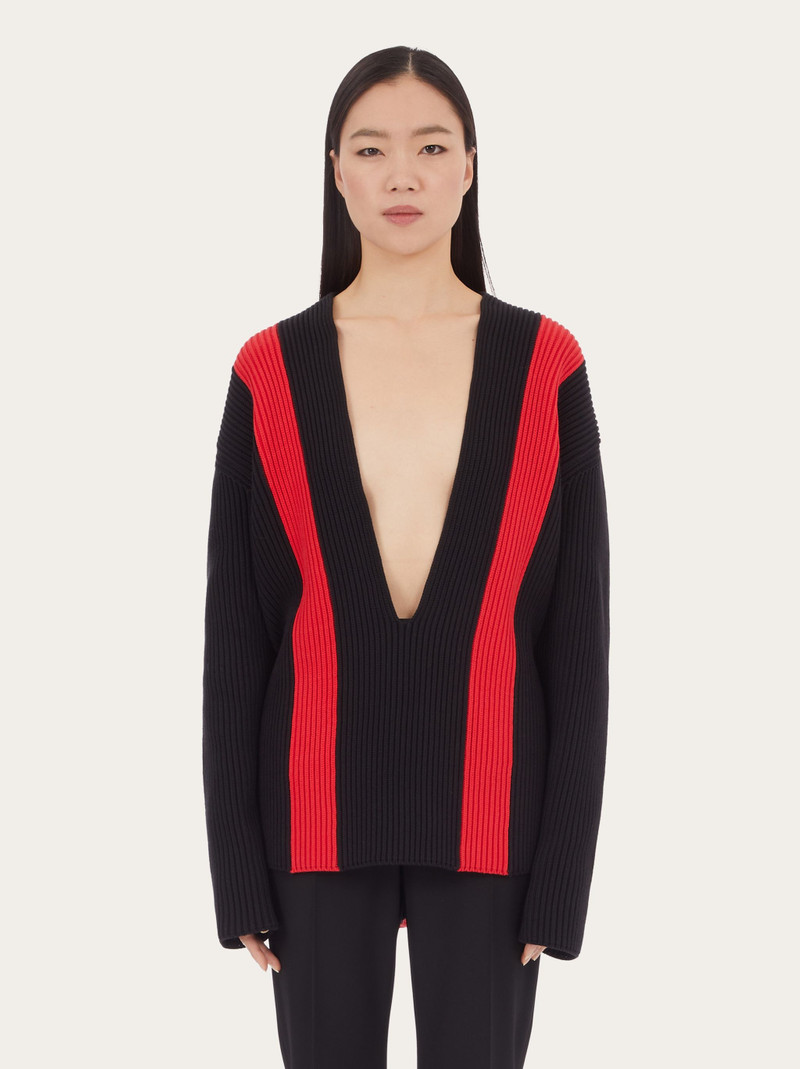 FERRAGAMO Color block V neck sweater outlook