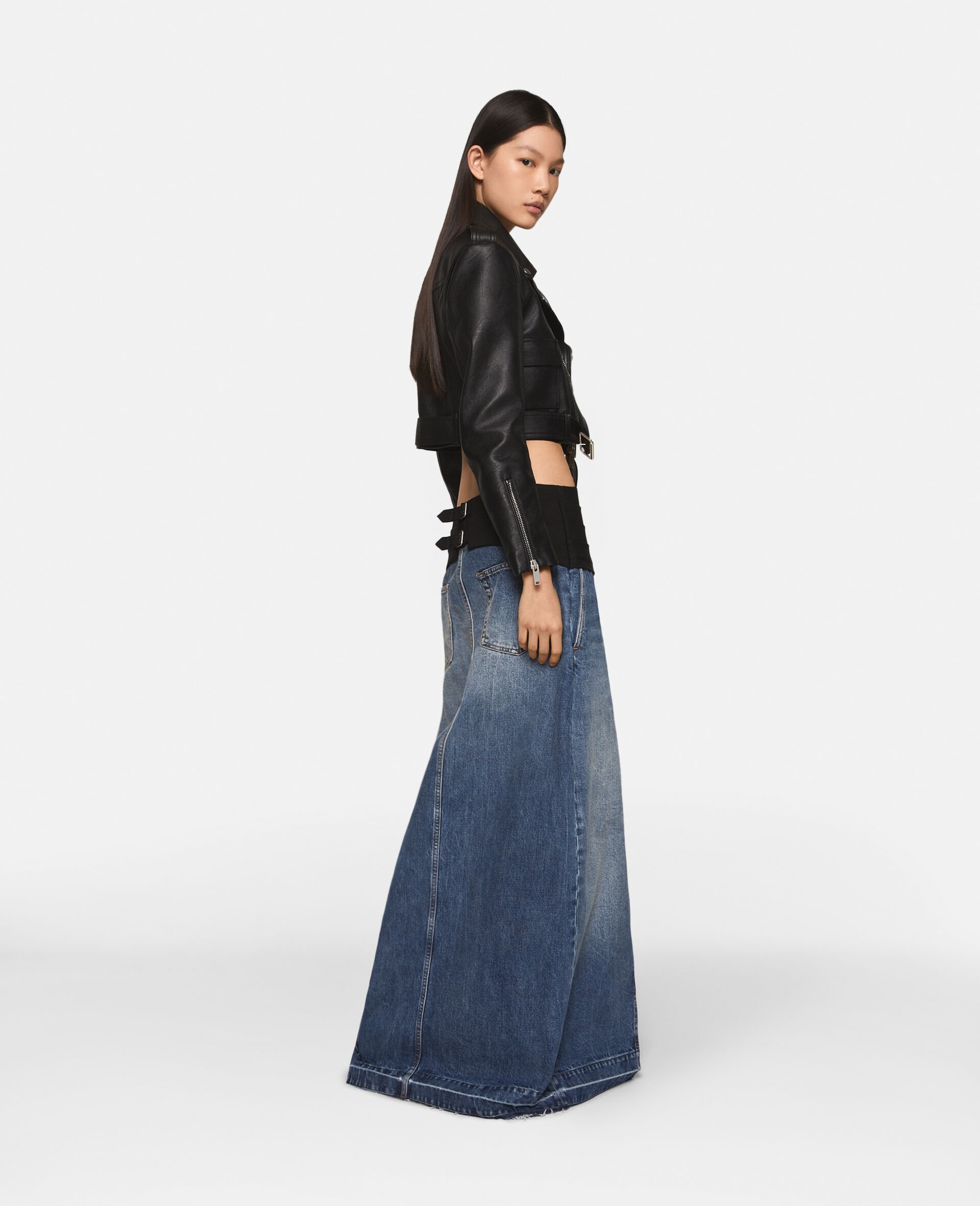 Tuxedo-Inspired Denim Midi-Skirt - 4