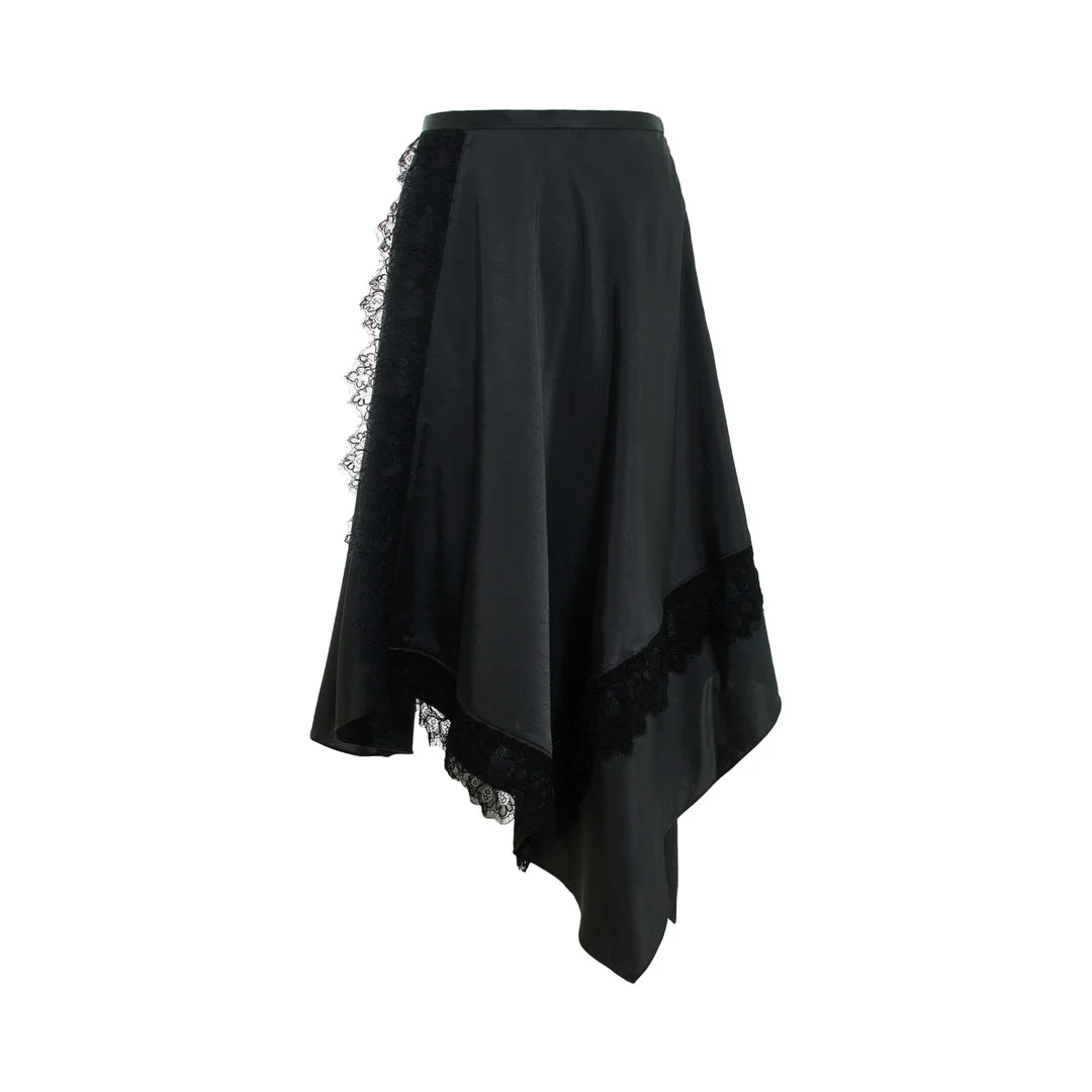 Satin Midi Skirt With Lace Trim - 1