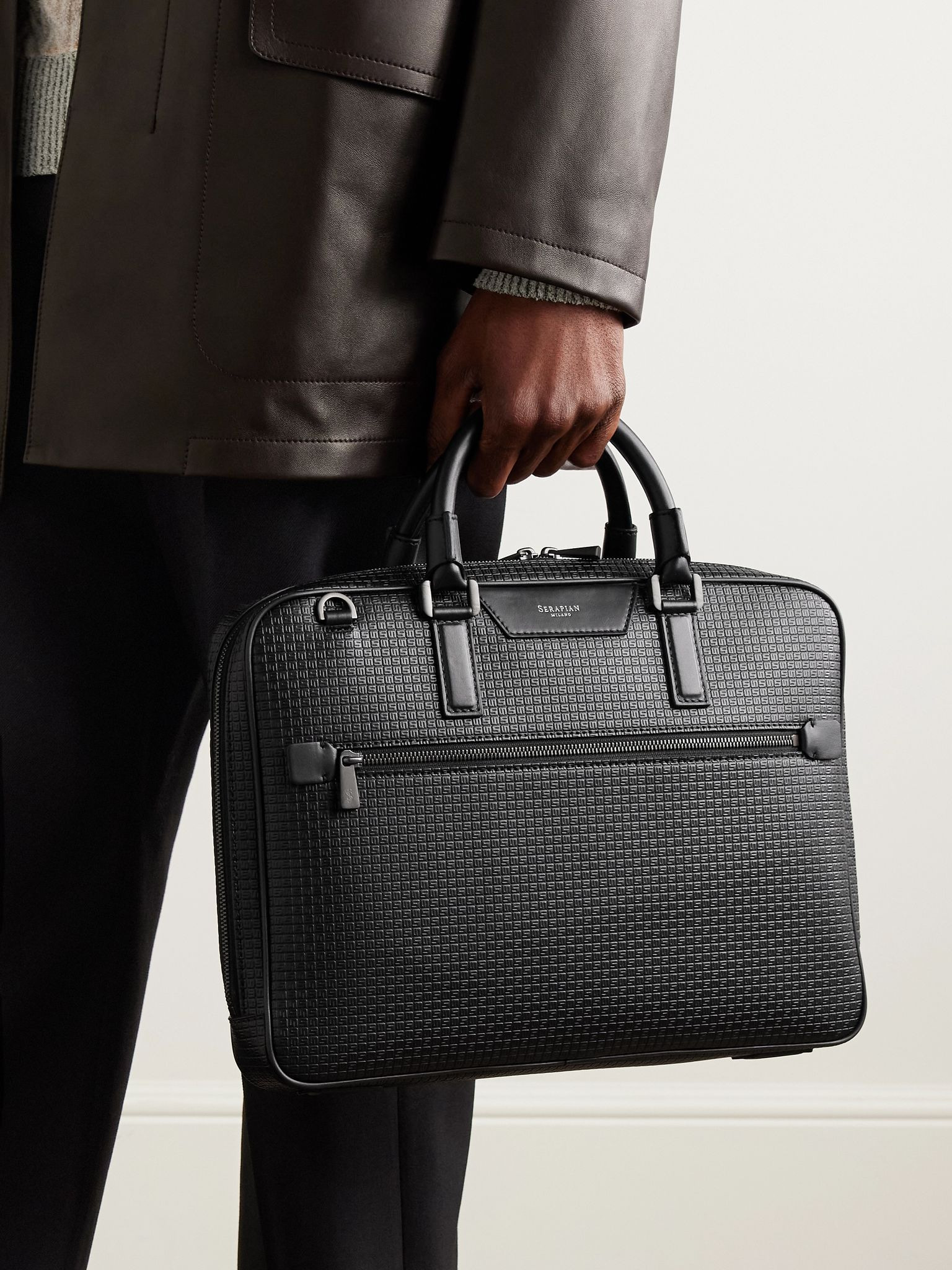Leather-Trimmed Logo-Embossed Stepan Coated-Canvas Briefcase Black - 2