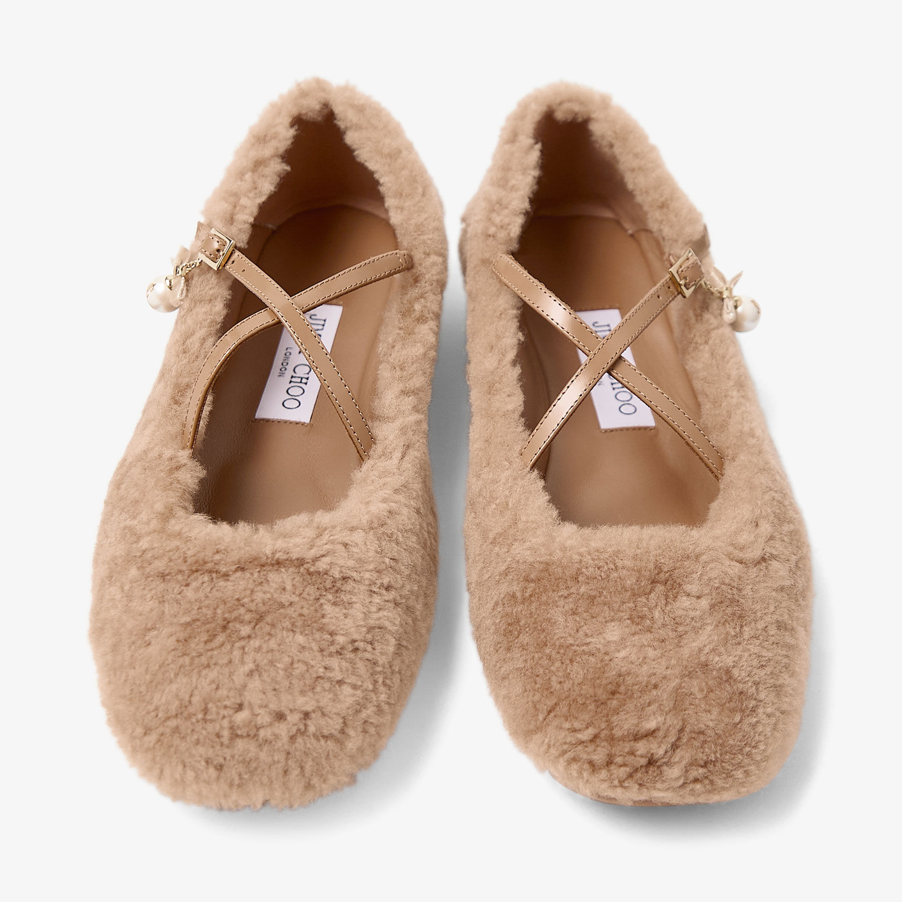 Eleri Ballerina S
Toffee Shearling Ballerina Pumps with Pearl Charm - 4
