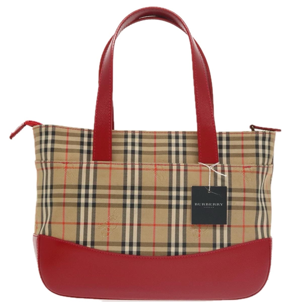 Burberry Nova Check Hand Bag Canvas Leather Beige Red - 3