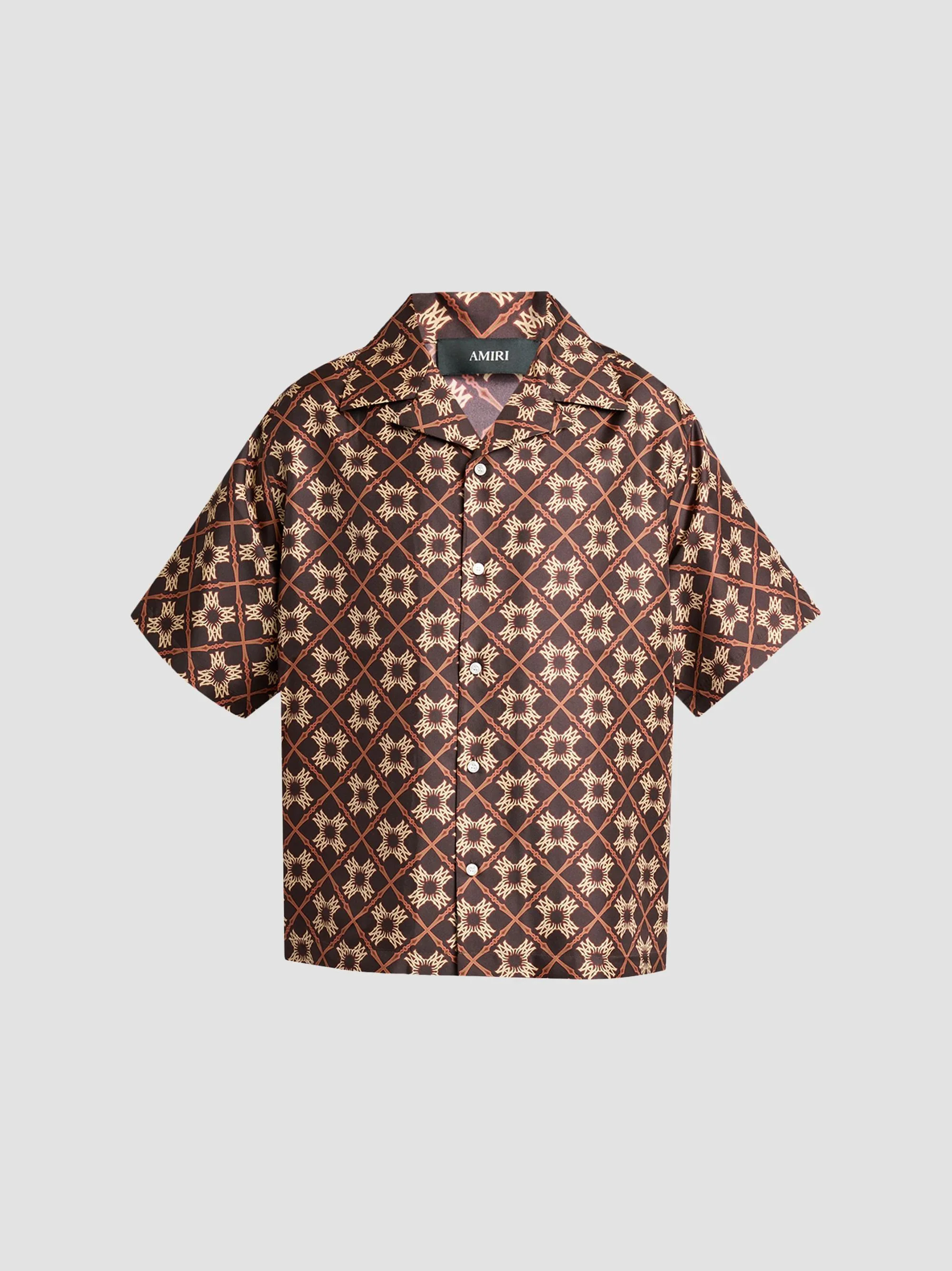 Men's Geometric Silk Camp Shirt - Husk - 1