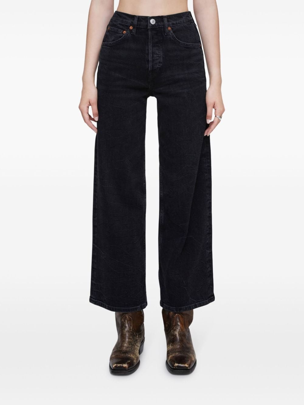 high-rise wide-leg cropped jeans - 3