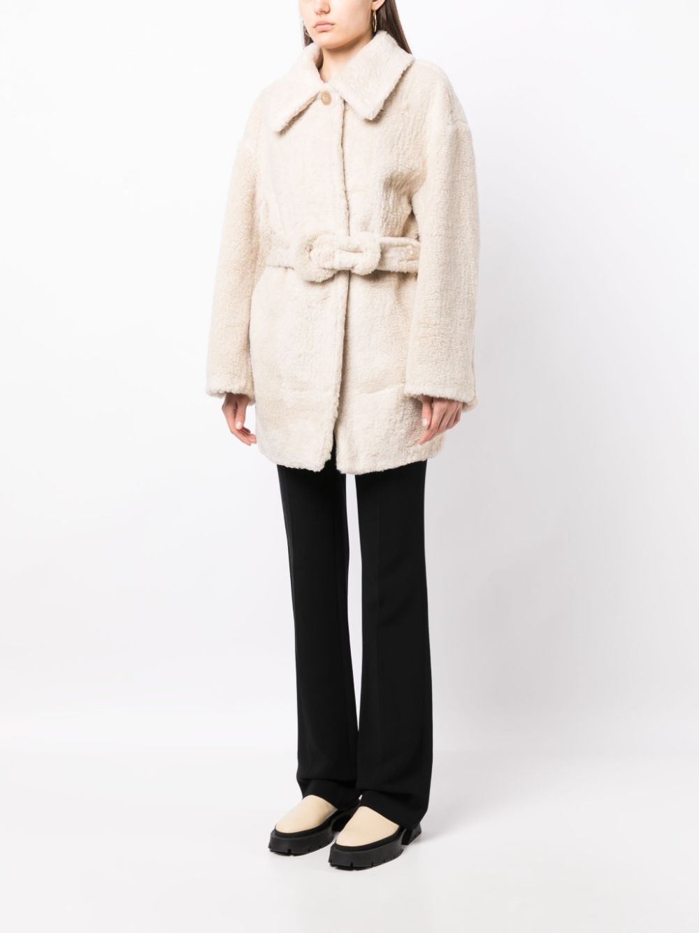 belted faux-shearling coat - 3