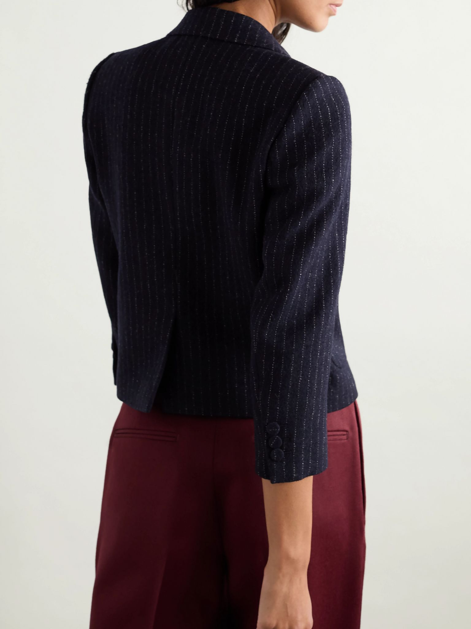 Cropped pinstriped wool blazer Navy - 3