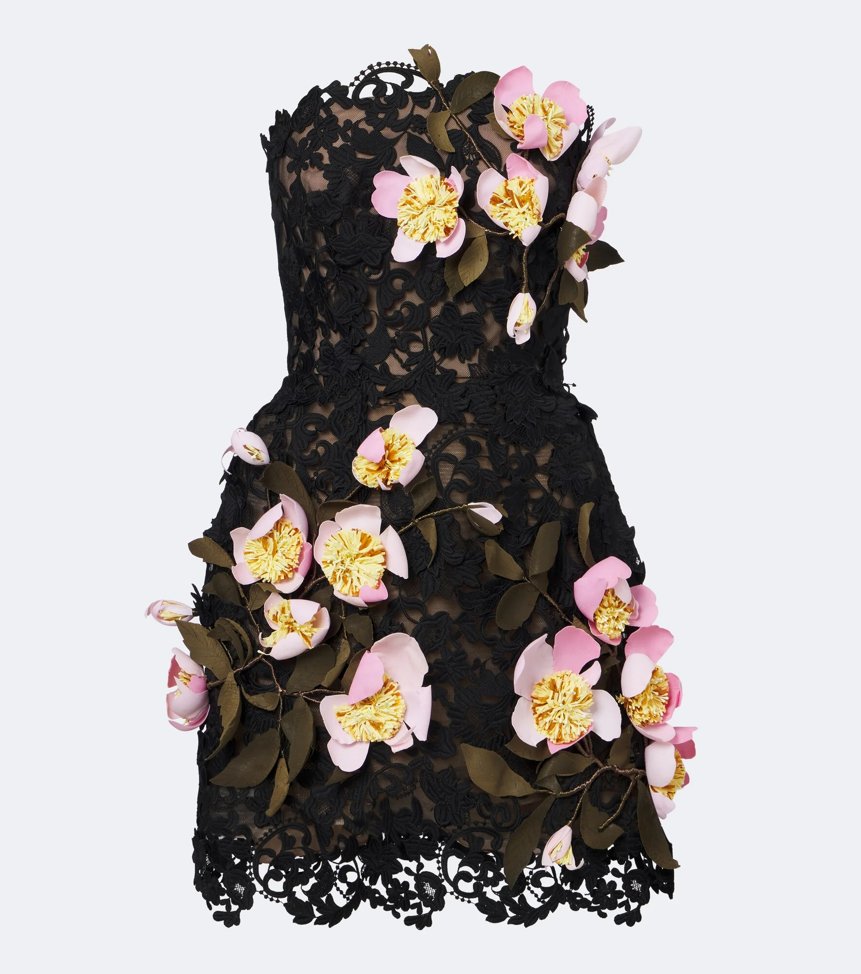 Floral-appliqué guipure lace bustier dress - 1