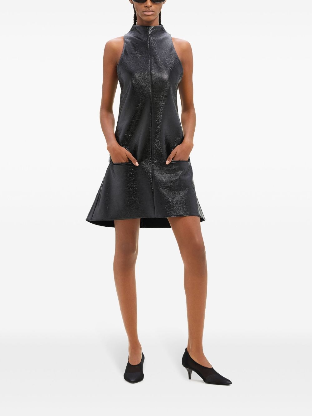 sleeveless vinyl a-line dress - 2