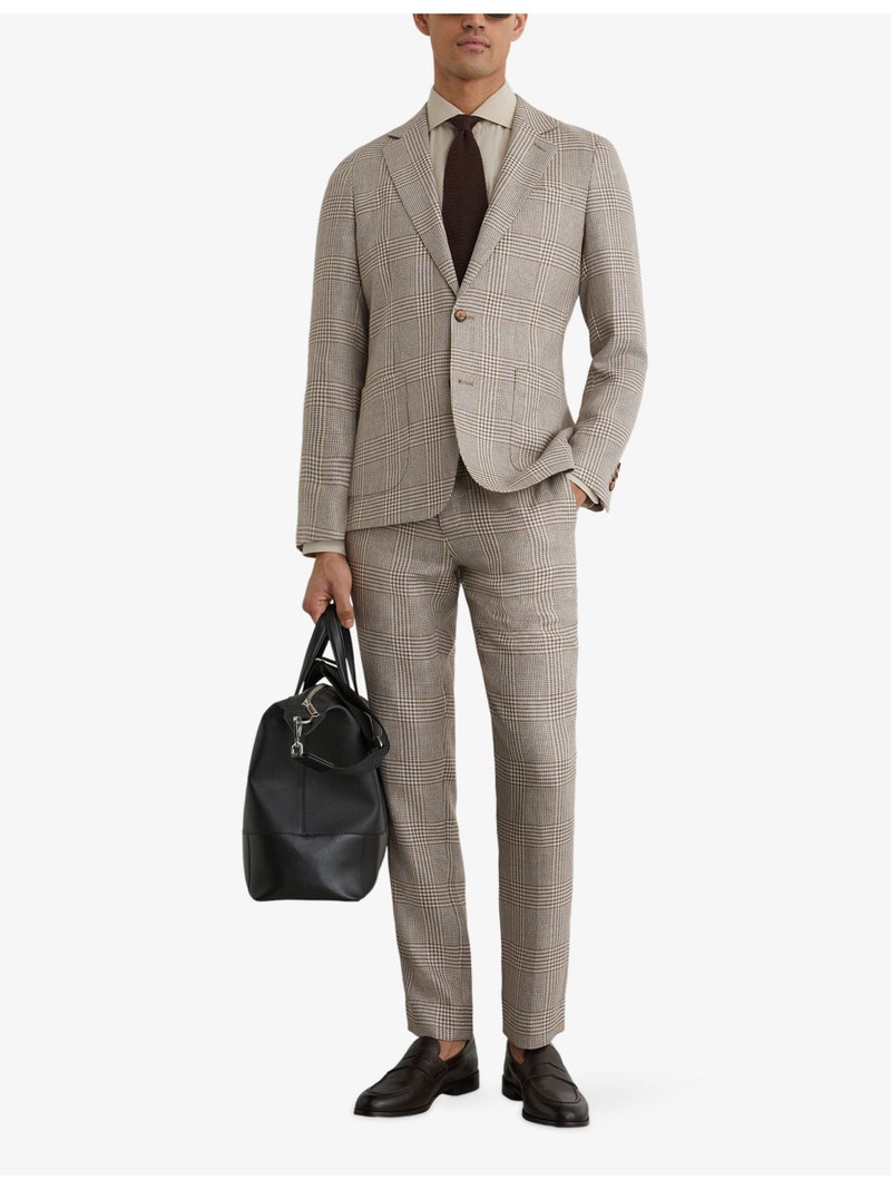 REISS Epsom Checked Linen-Blend Blazer outlook
