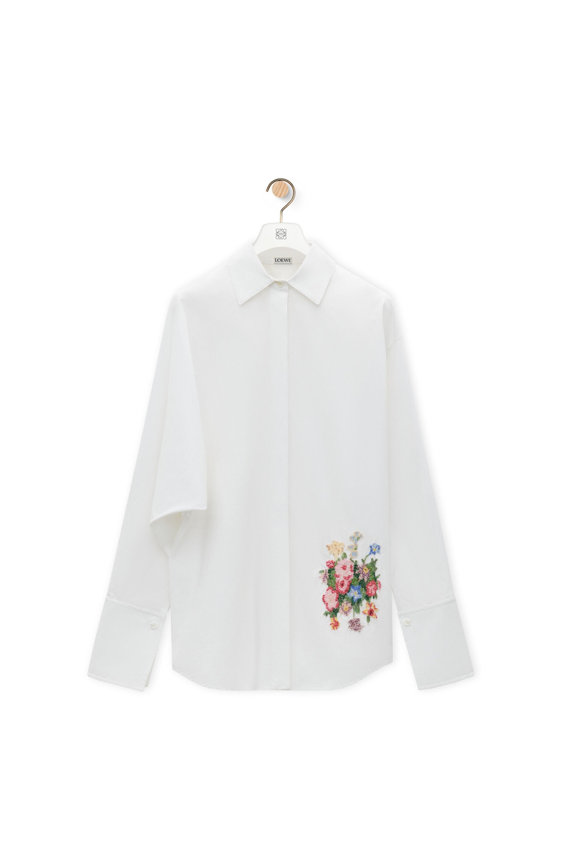 Embroidered draped shirt in cotton - 1