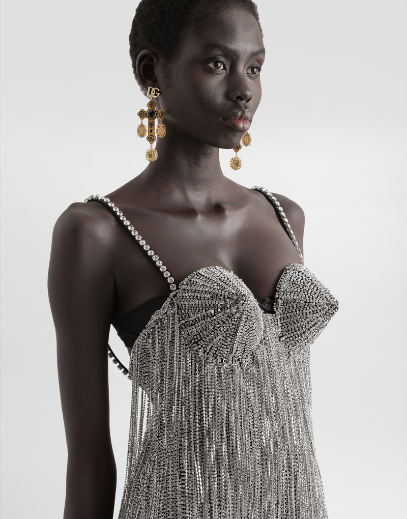 Marquisette calf-length dress with sequined fringing 4