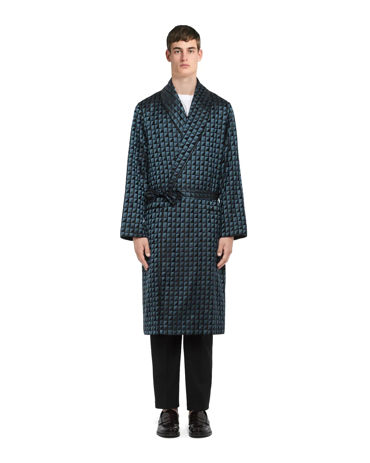 Checkerboard print silk jacquard robe - 2