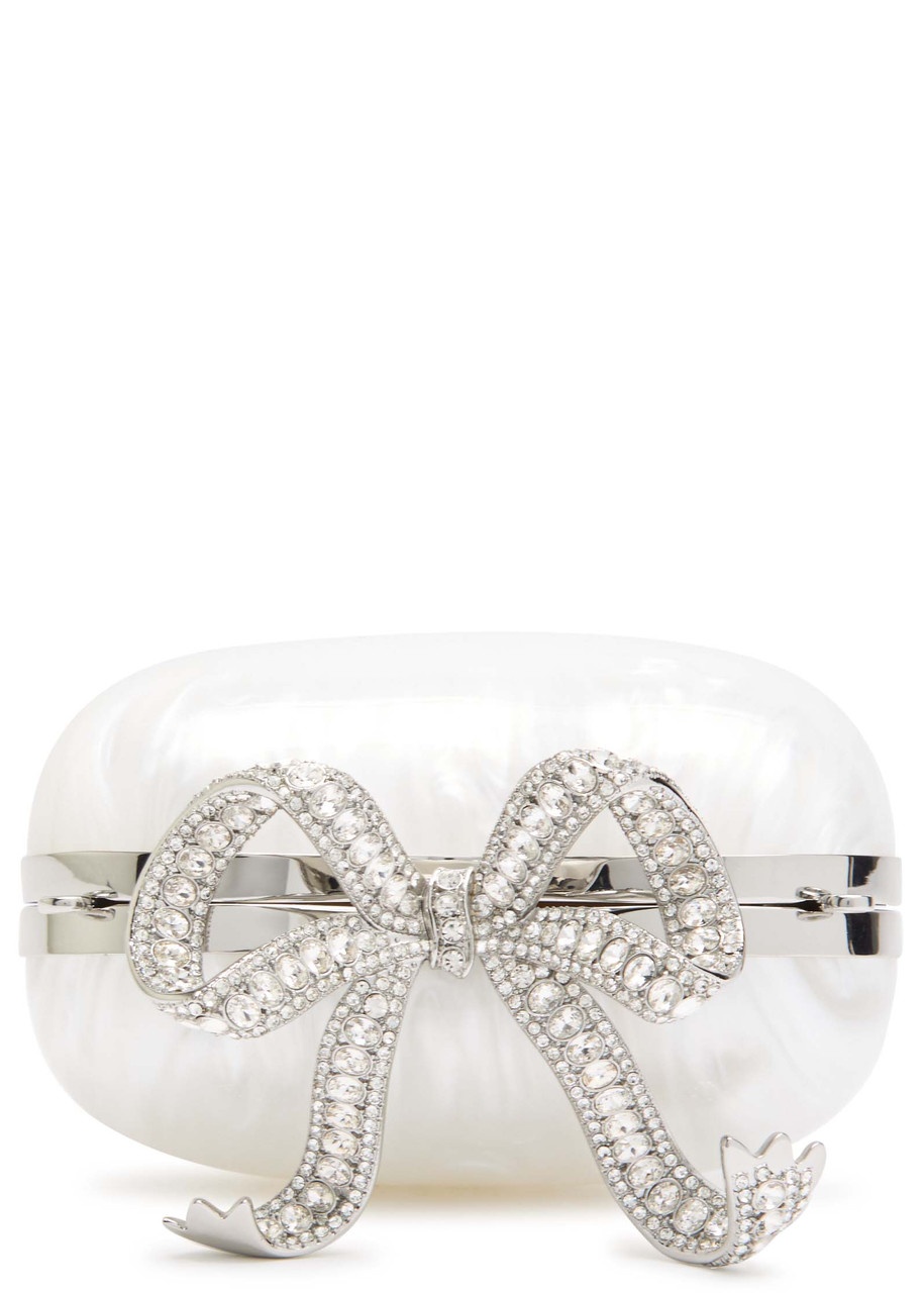 Self-portrait Heart Crystal-embellished Pearlescent Acrylic Clutch - 3