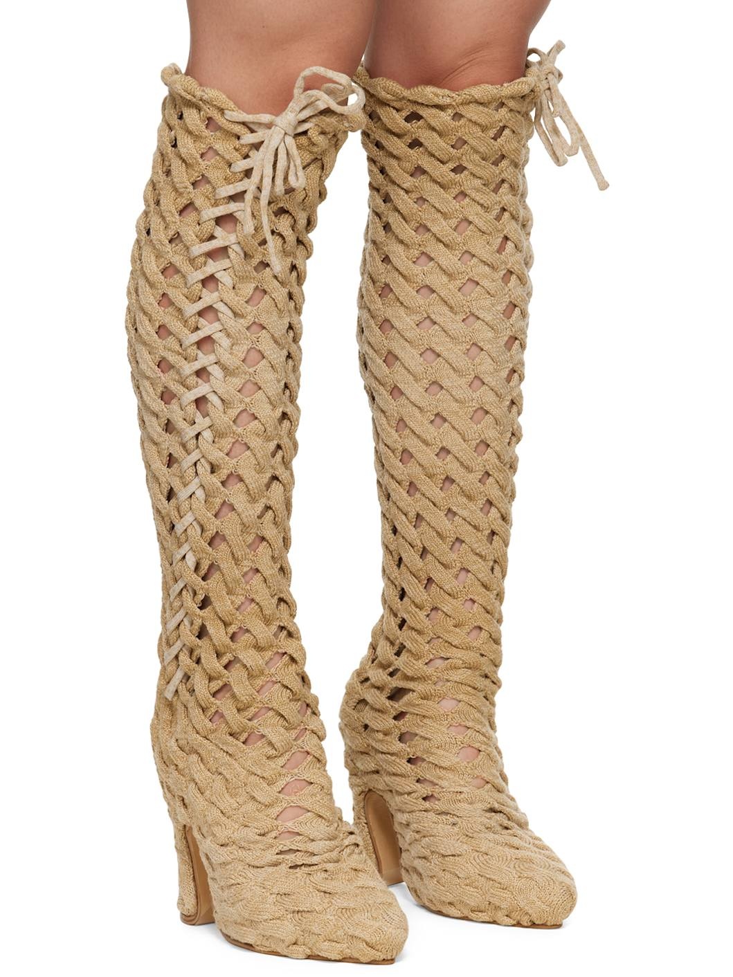 SSENSE Exclusive Beige Spiral Cable Boots - 4
