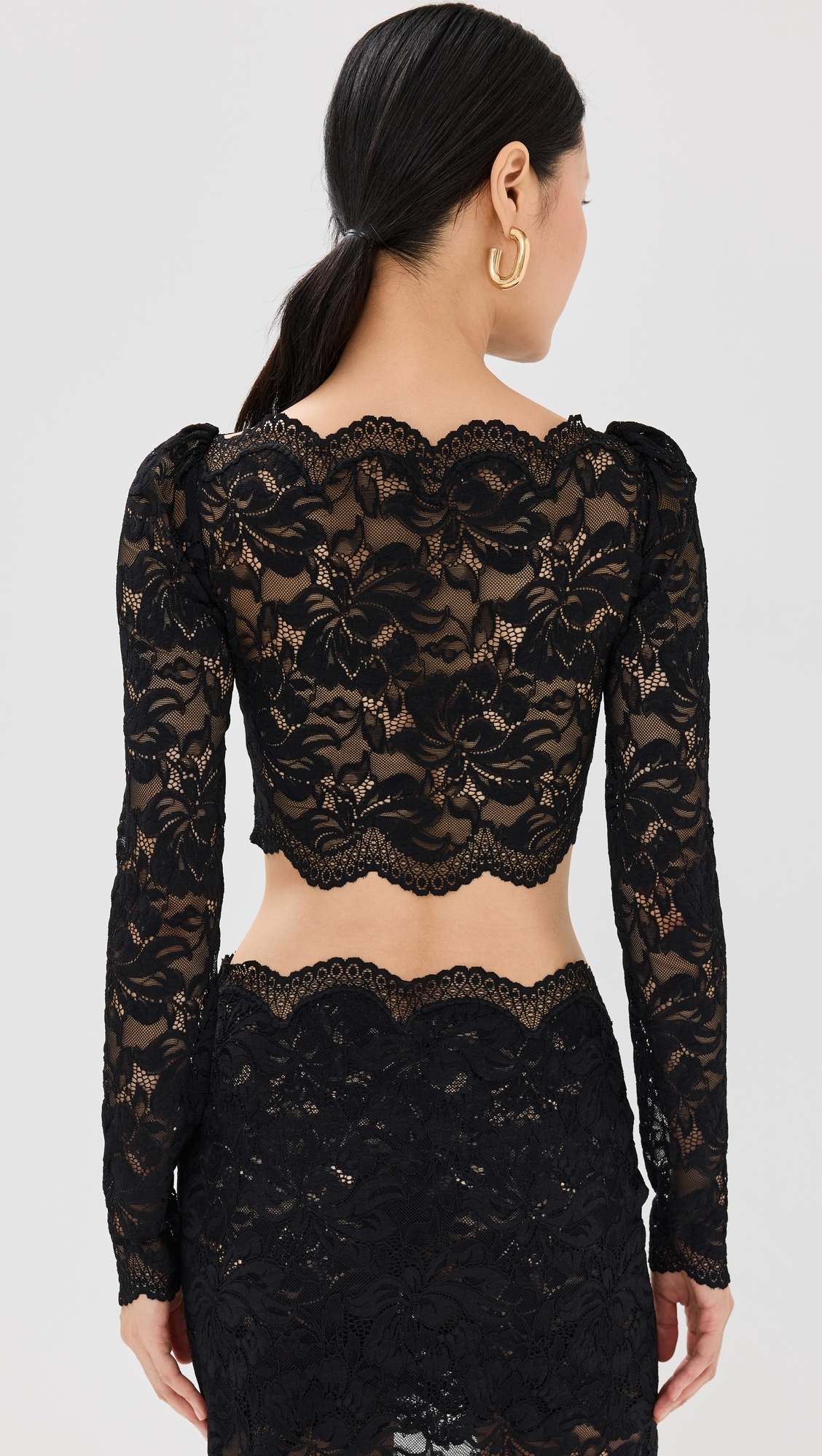 Black Crop Top In Lace - 2