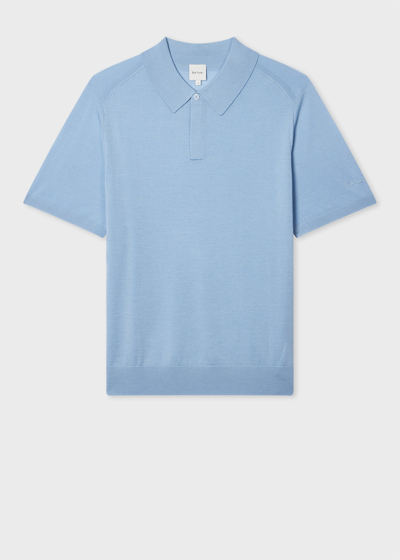 Light Blue Merino Wool Short Sleeve Polo Shirt 1