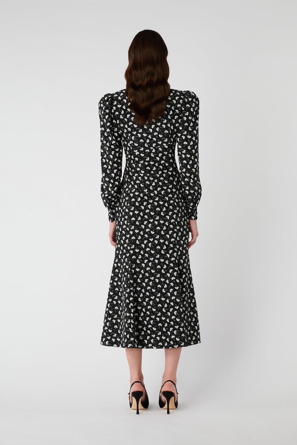 CLOVER PRINT SILK DRAPED DRESS WITH JWL BUTTONS - 5