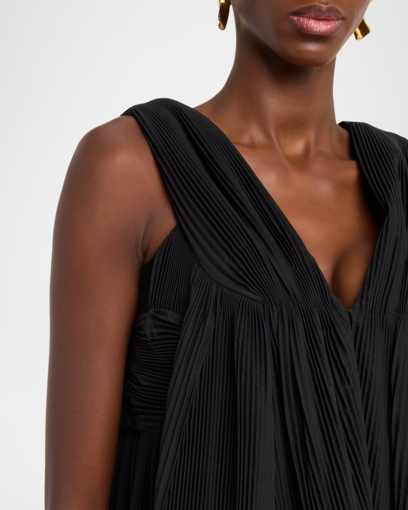 Crinkle Pleated V-Neck Sleeveless Midi Dress 5