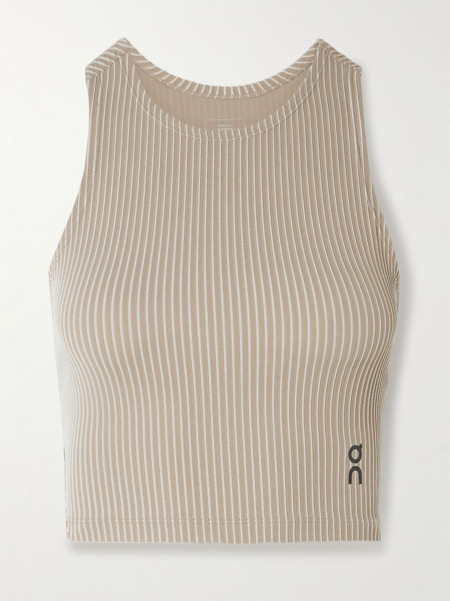 All-Day cropped striped ribbed stretch recycled tank Beige - 1