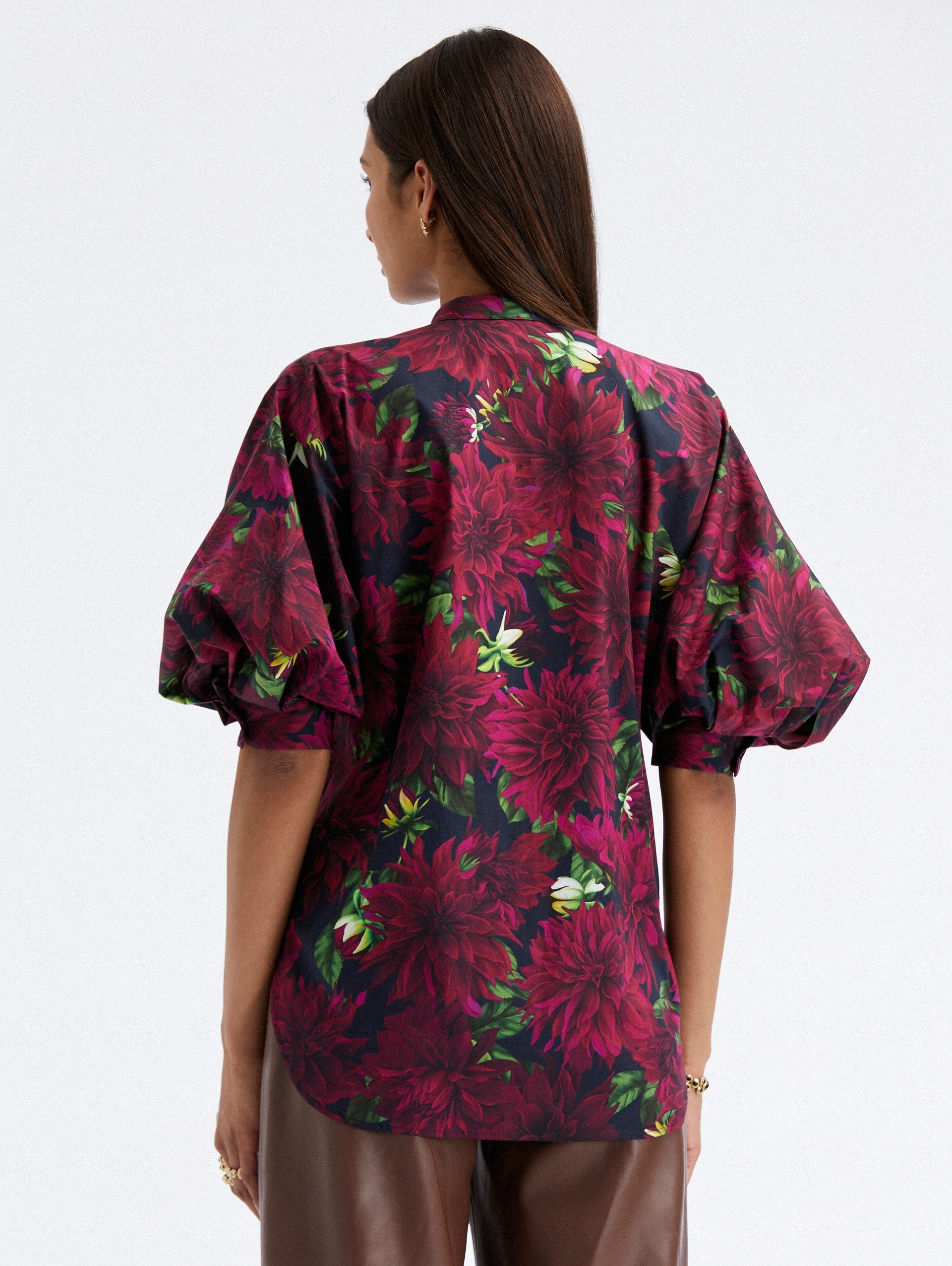 BALLOON SLEEVE DAHLIA COTTON POPLIN BLOUSE - 3