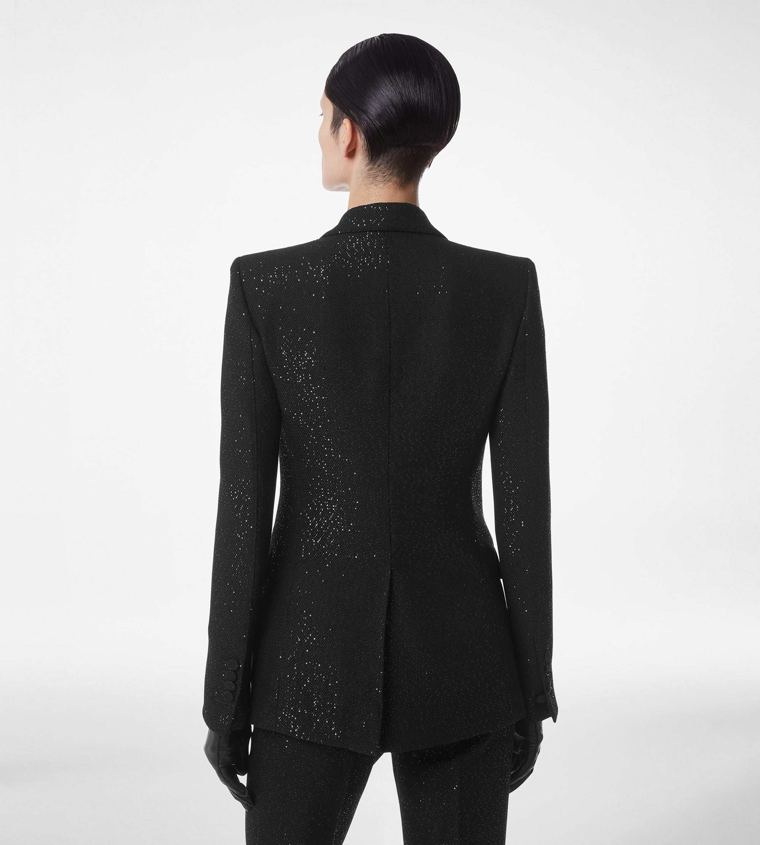 SEQUINED WOOL BLEND CREPE SINGLE BREASTED JACKET - 5