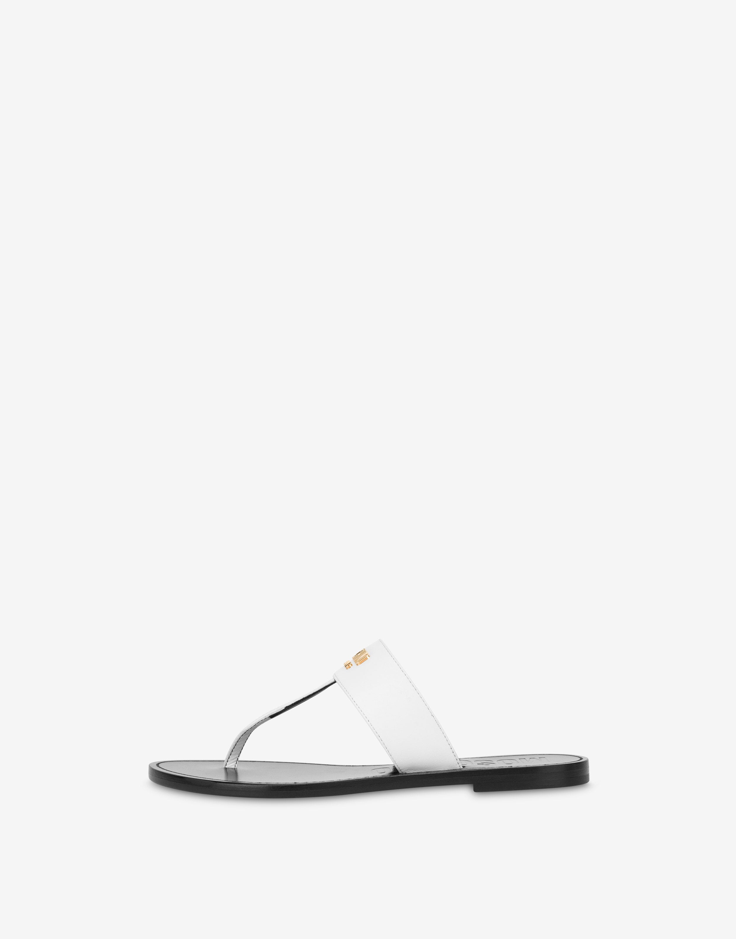 METAL LOGO CALFSKIN THONG SANDALS - 2